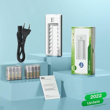 EBL Akku Ladegerät mit 8 AA 2300mAh Akku, Akku-Ladestation (1-tlg., für AA, AAA, NI-MH, NI-Cd wiederaufladbare Batterien)