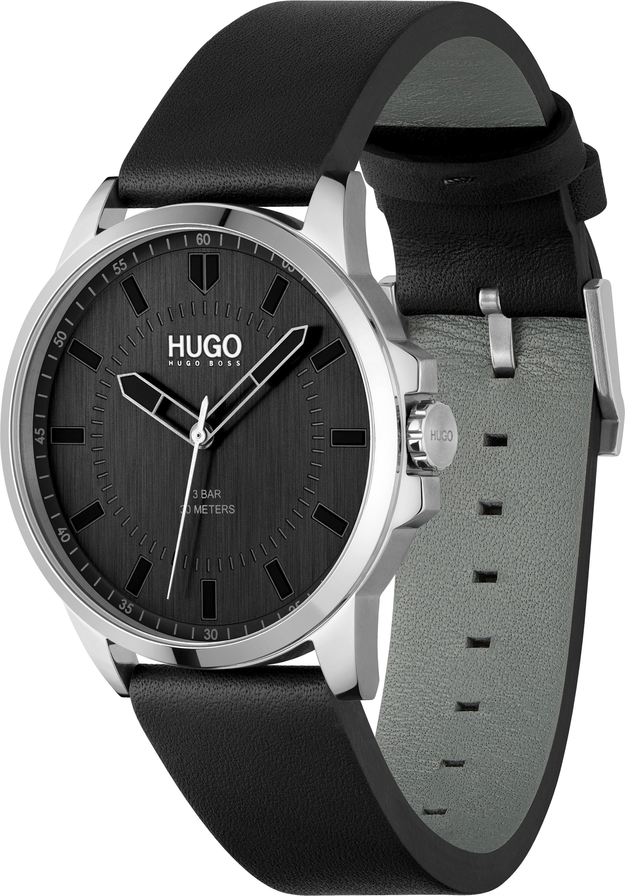 HUGO Quarzuhr #FIRST 1530188, Armbanduhr, Herrenuhr, Mineralglas, Lederarmb günstig online kaufen