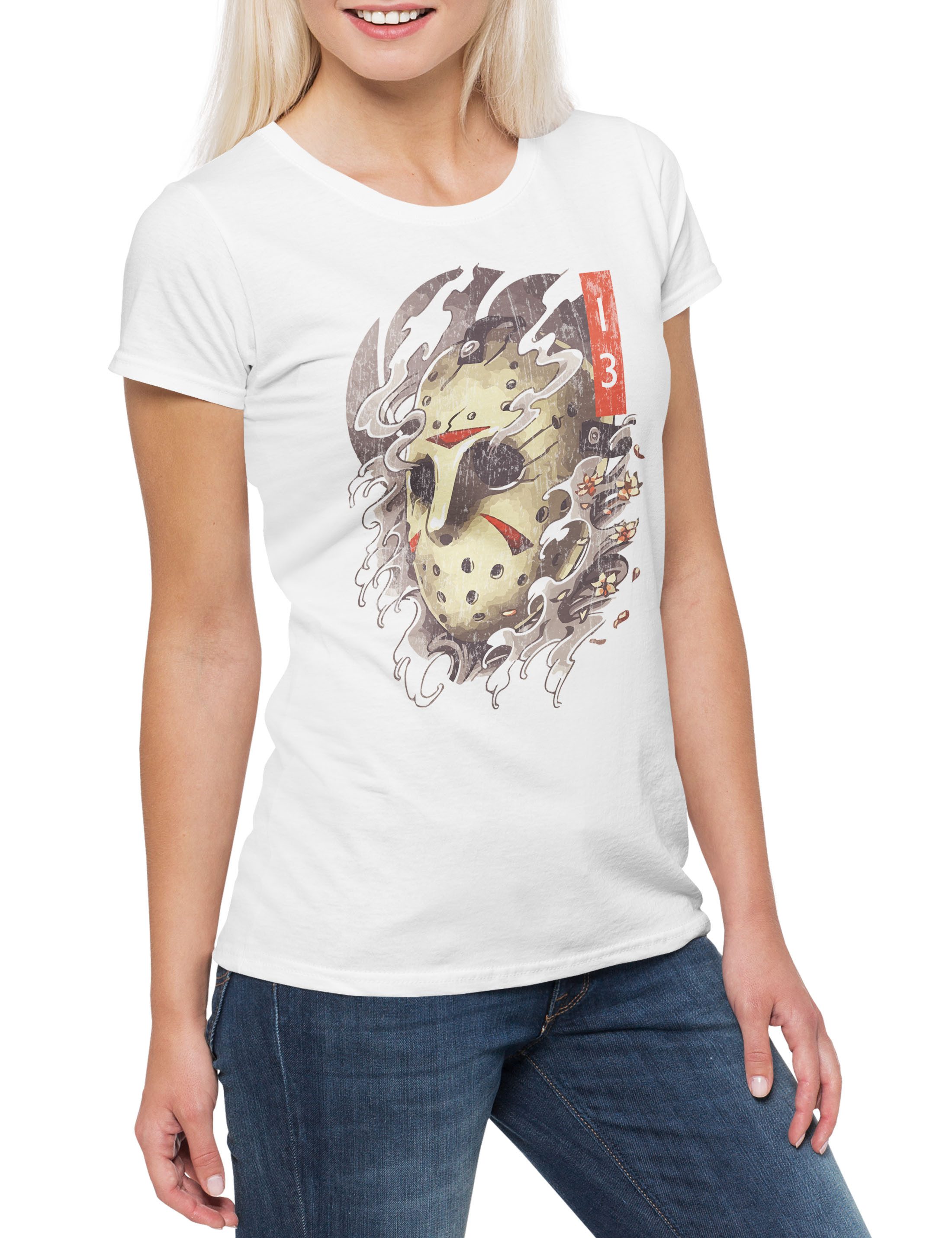 Print-Shirt The 13th Portrait Damen T-Shirt Jason Halloween Horror Friday Voorhees
