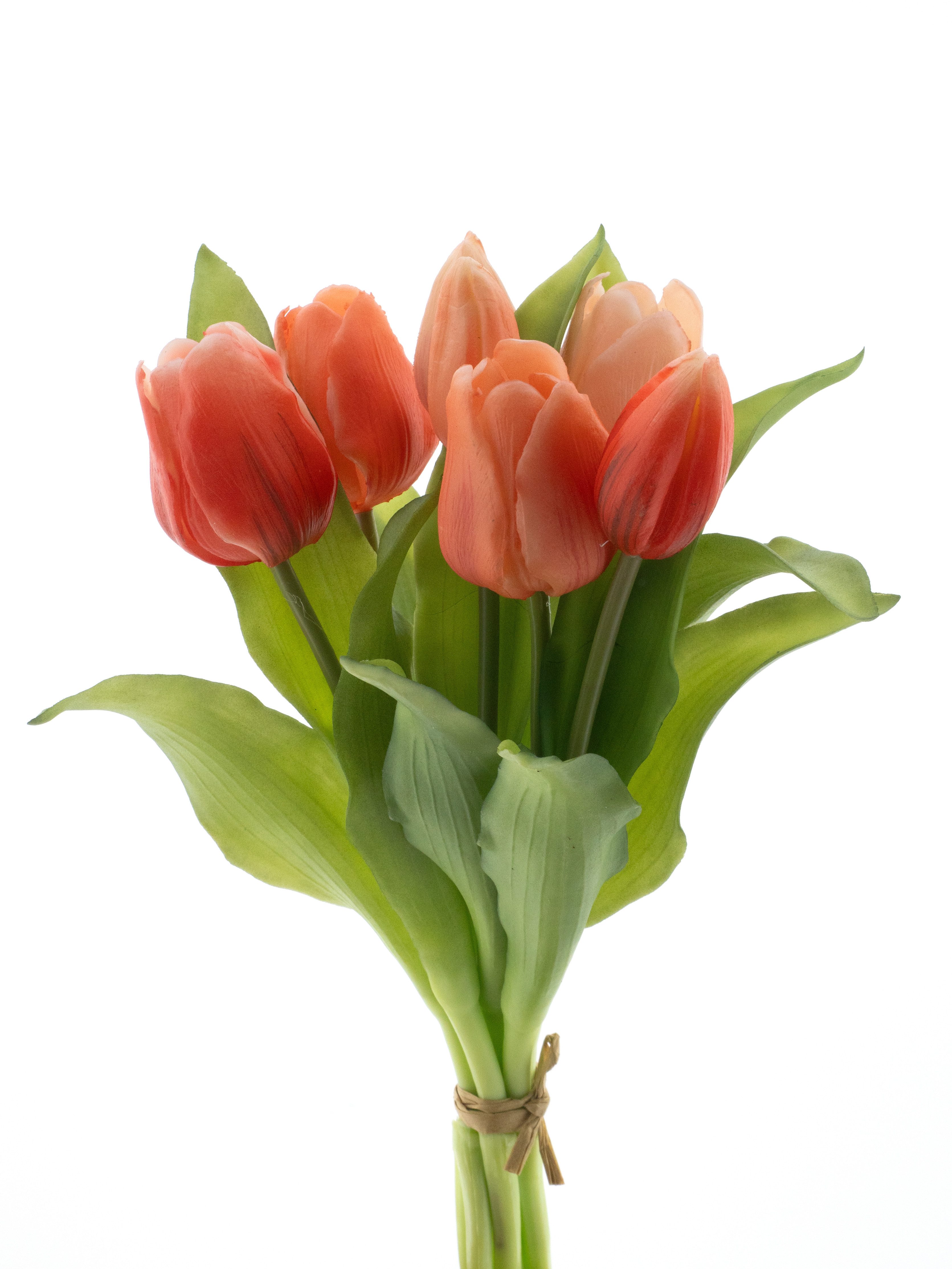 Kunsttulpe mit 4 Tulpen und 3 Tulpenknospen ca. 32cm künstliche Tulpen Tulpenbündel, mucPlants, real Touch