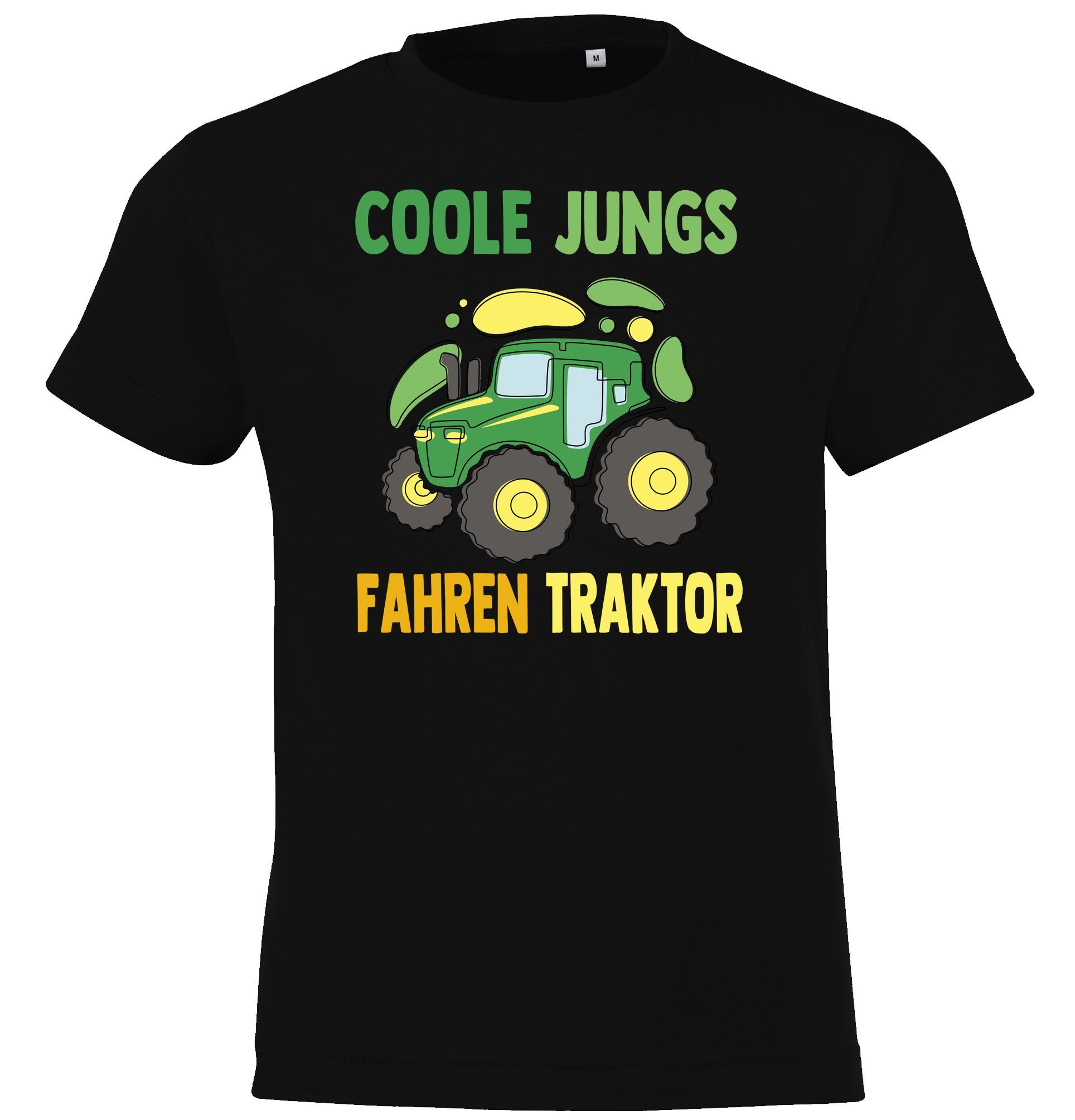 mit Frontprint T-Shirt Jungs Schwarz Coole Shirt Fahren Kinder Youth Designz Traktor trendigen