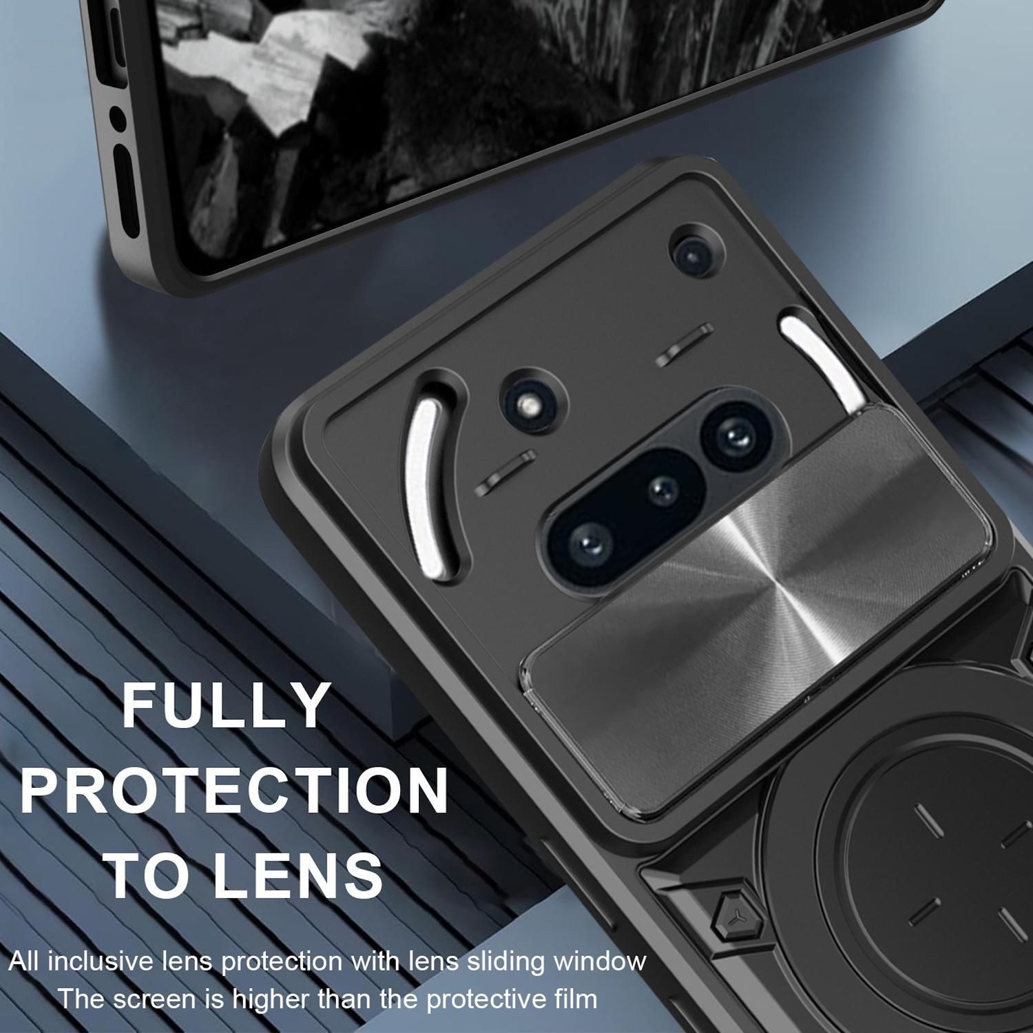 Wigento Handyhülle Für Nothing Phone 3a CD Textur Sliding Kamera TPU Hülle Ring Schwarz, CD Texture, Schiebekameraabdeckung, Magnetischer Halter