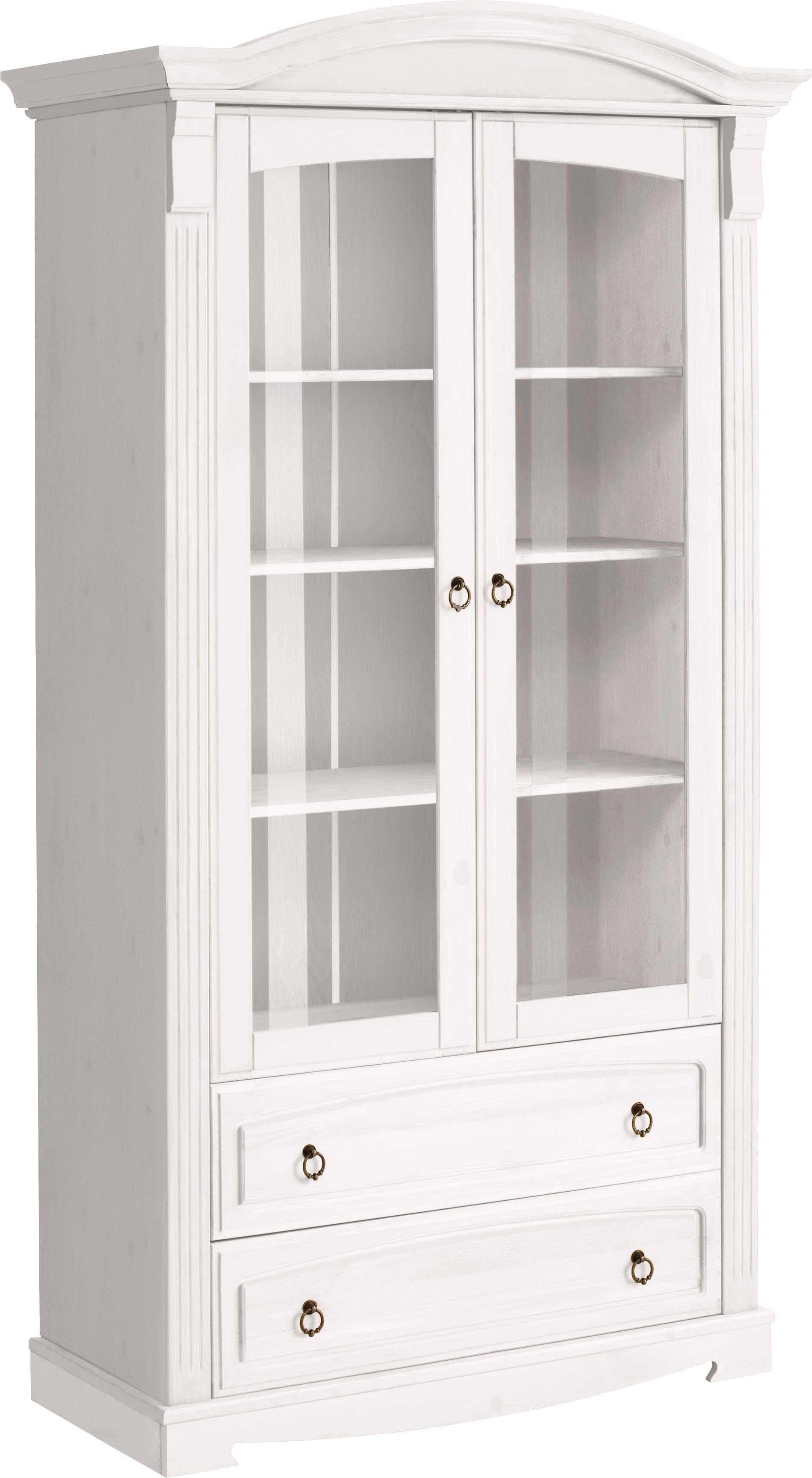 OTTO home Glasvitrine Anna, Standvitrine, Vitrinenschrank, Vitrine (Gesamtmaße (B/T/H): ca. 97/46/188 cm) mit Glastüren, 2 Schubladen, Höhe 188 cm, aus massiver Kiefer, FSC®