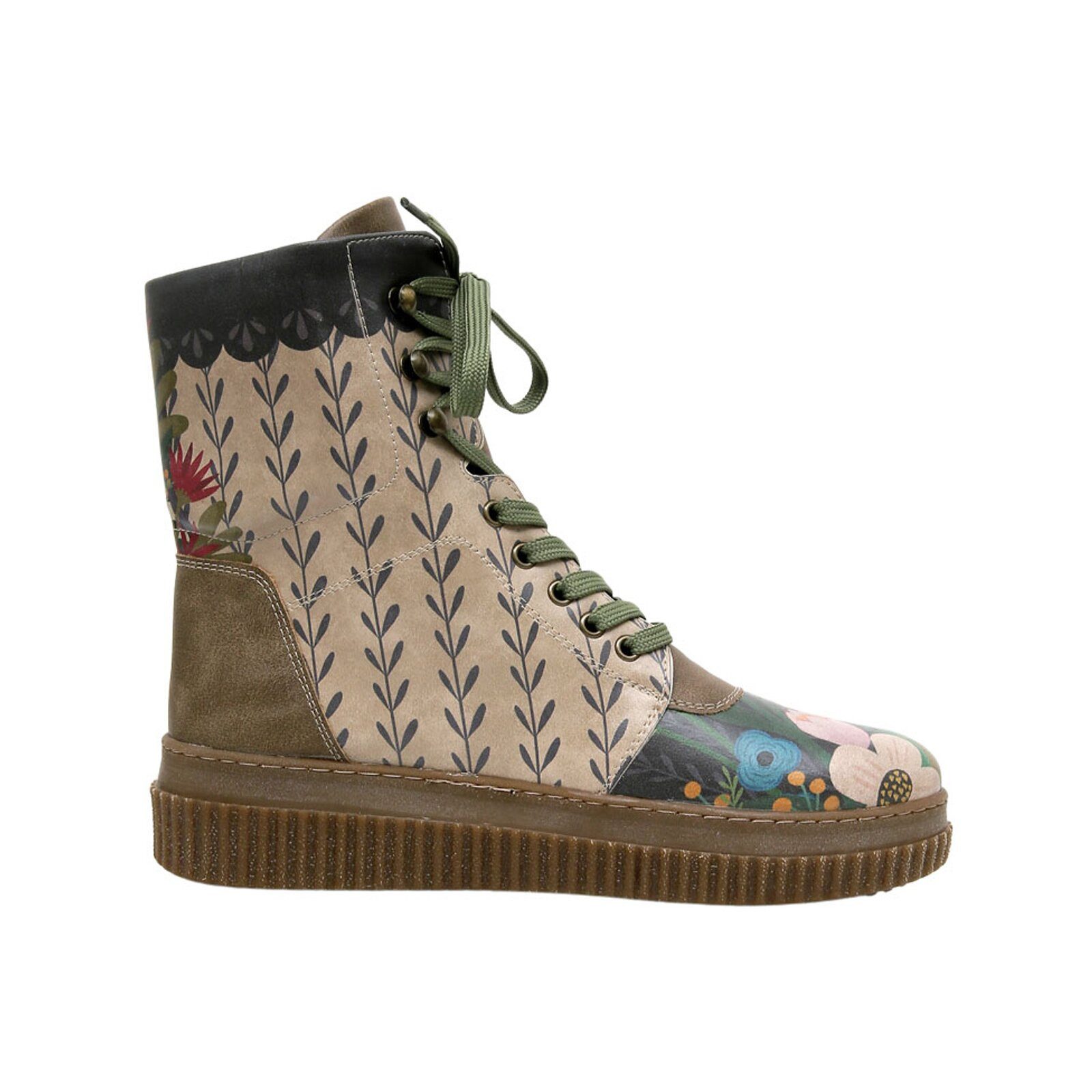 DOGO Future High Top Boots Bear And Flowers Damen Stiefeletten Schnürboots Handgefertigt