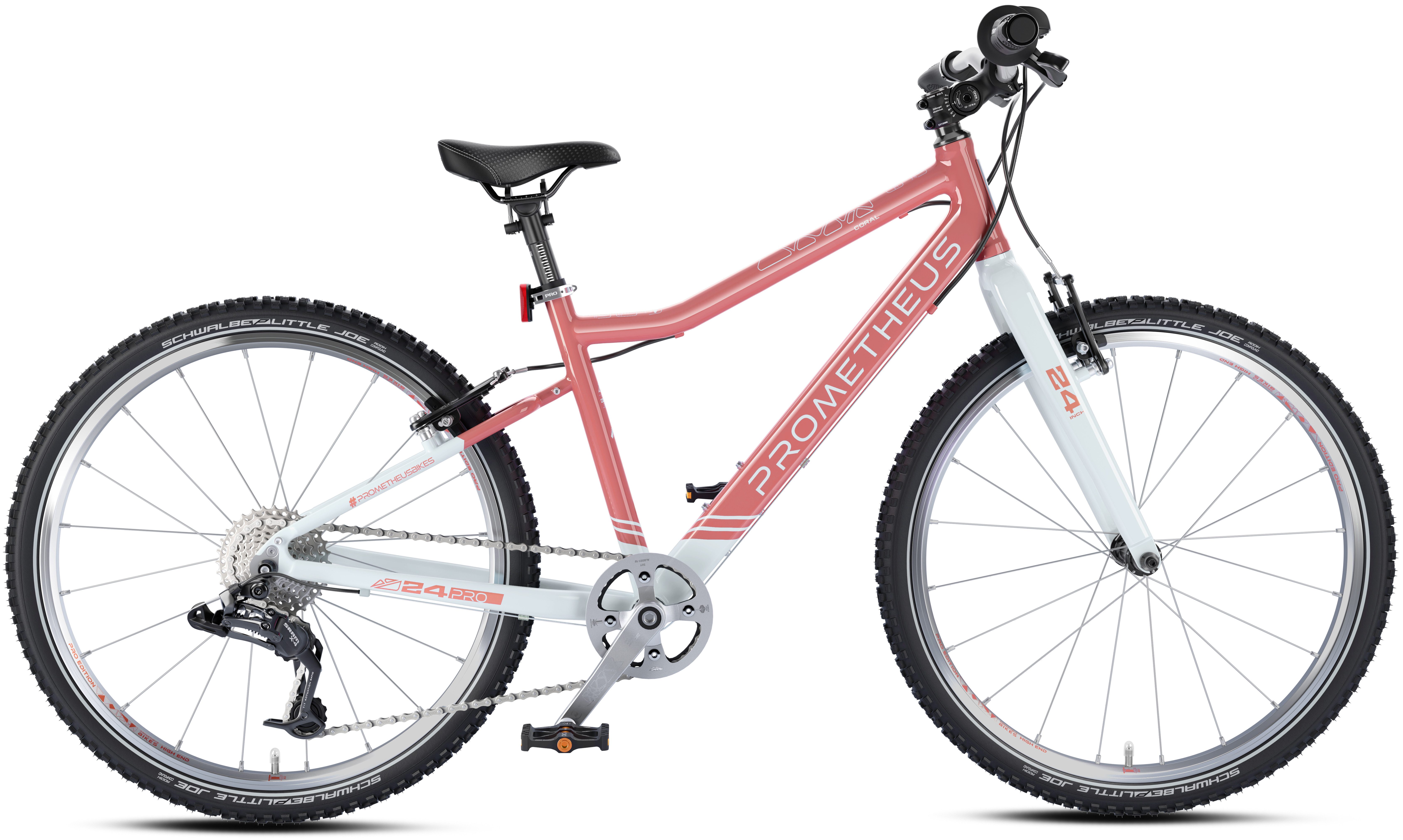 PROMETHEUS BICYCLES Kinderfahrrad PRO 24 Zoll ab 7 Jahre, 8 Gang SRAM X4 Schaltwerk, Kettenschaltung, PREMIUM ultralight (9.0 kg) AA-6061 Alurahmen V-Brakes SCHWALBE Reifen