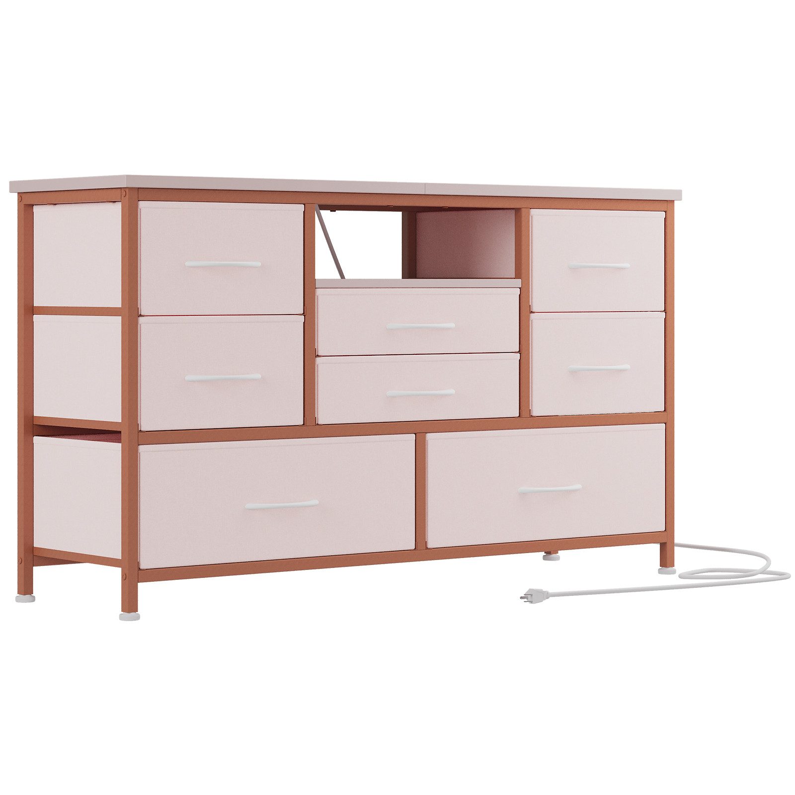 GarveeMore TV-Schrank Breites Sideboard Mehrzweckschrank Kommode mit 8 tiefen Schubladen Media-Board Stauraumschrank mit Steckdose, USB-Anschluss und RGB-LED