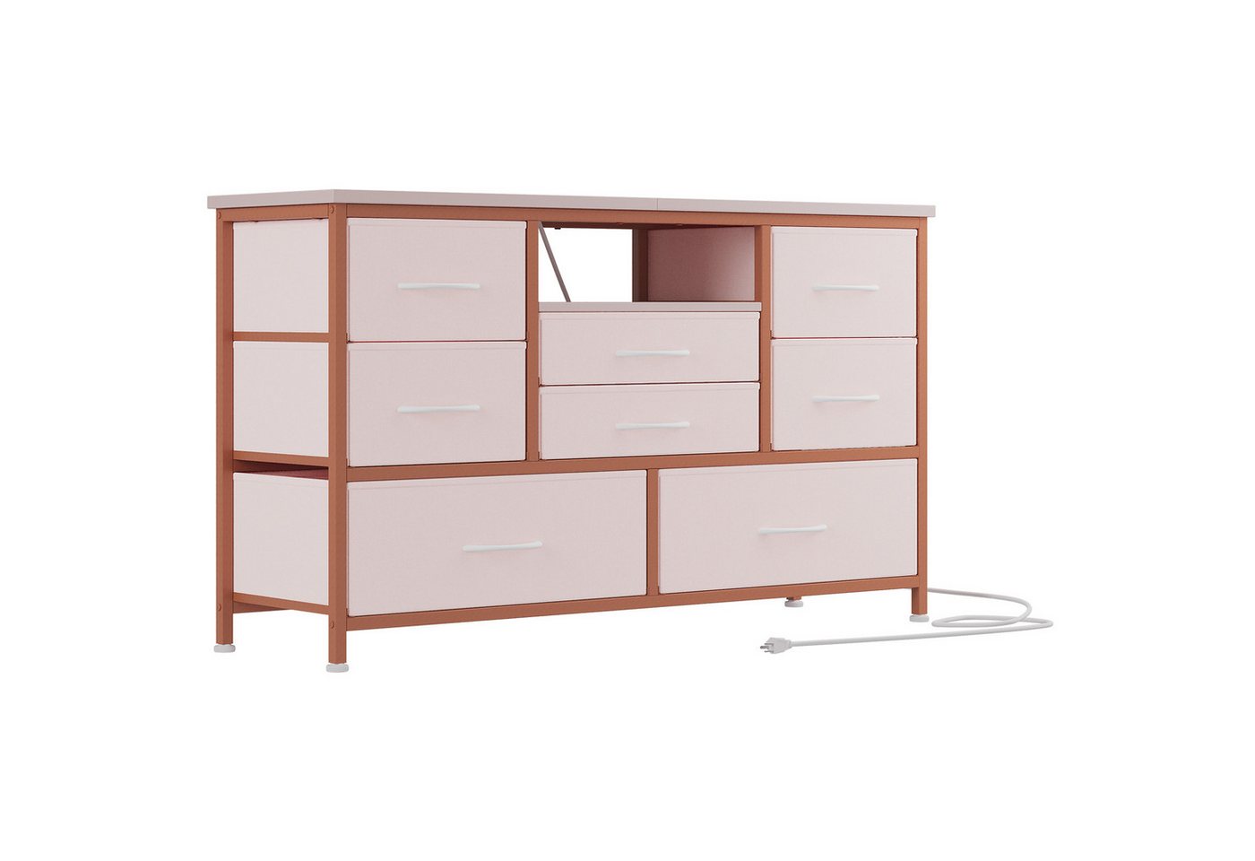 GarveeMore TV-Schrank Breites Sideboard Mehrzweckschrank Kommode mit 8 tiefen Schubladen Media-Board Stauraumschrank mit Steckdose, USB-Anschluss und RGB-LED