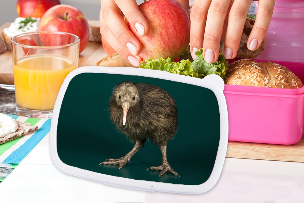 Brotbox für Kiwi Kunststoff, - Kinder, Lunchbox MuchoWow Kunststoff Grün, Snackbox, Erwachsene, rosa Brotdose - Vogel (2-tlg), Mädchen,