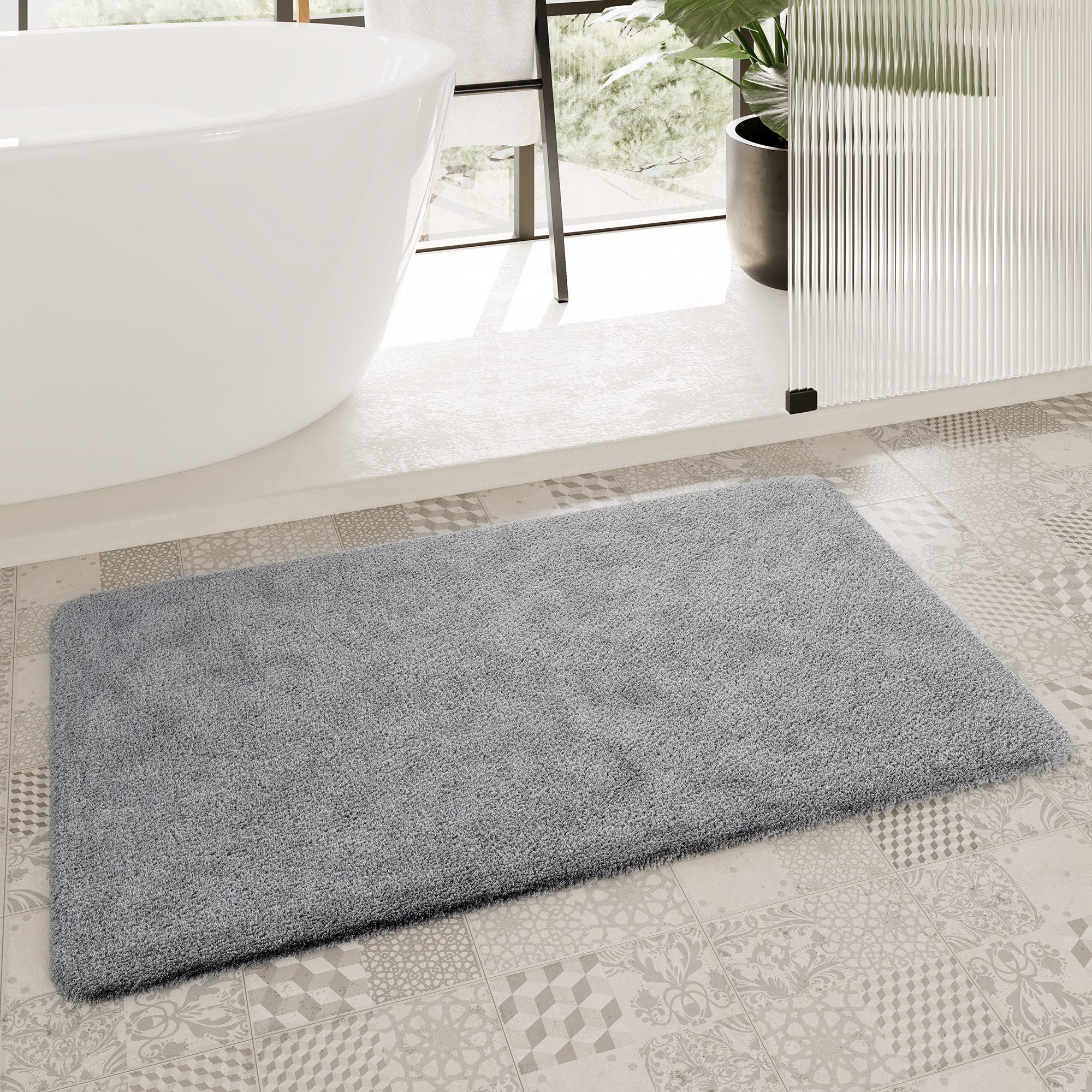 Homie Living Badematte Porto Azzurro, Höhe 30 mm, rutschhemmend beschichtet, schnell trocknend, fußbodenheizungsgeeignet, Polyester, rechteckig, Badteppich, uni, rechteckig & rund, waschbar, Badezimmerteppich