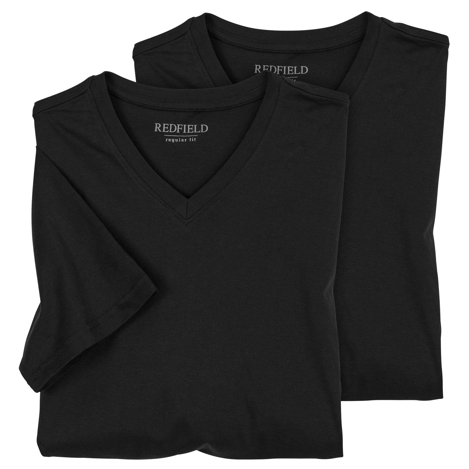 redfield V-Shirt Übergrößen T-Shirts V-Ausschnitt schwarz Doppelpack Redfield Jack