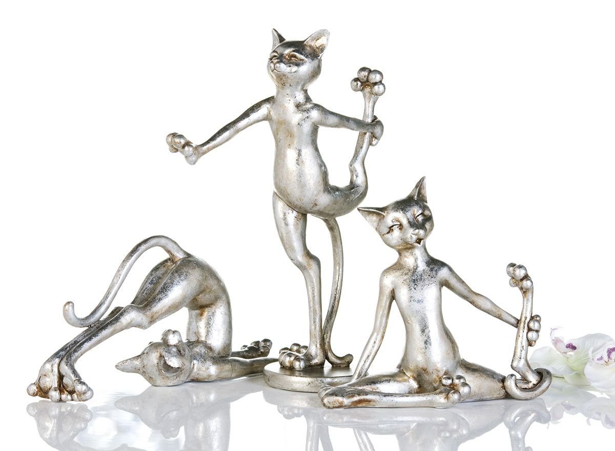 GILDE Dekoobjekt Cat-Aerobic Elegante Yoga Katzen in Silberoptik 3er Set günstig online kaufen