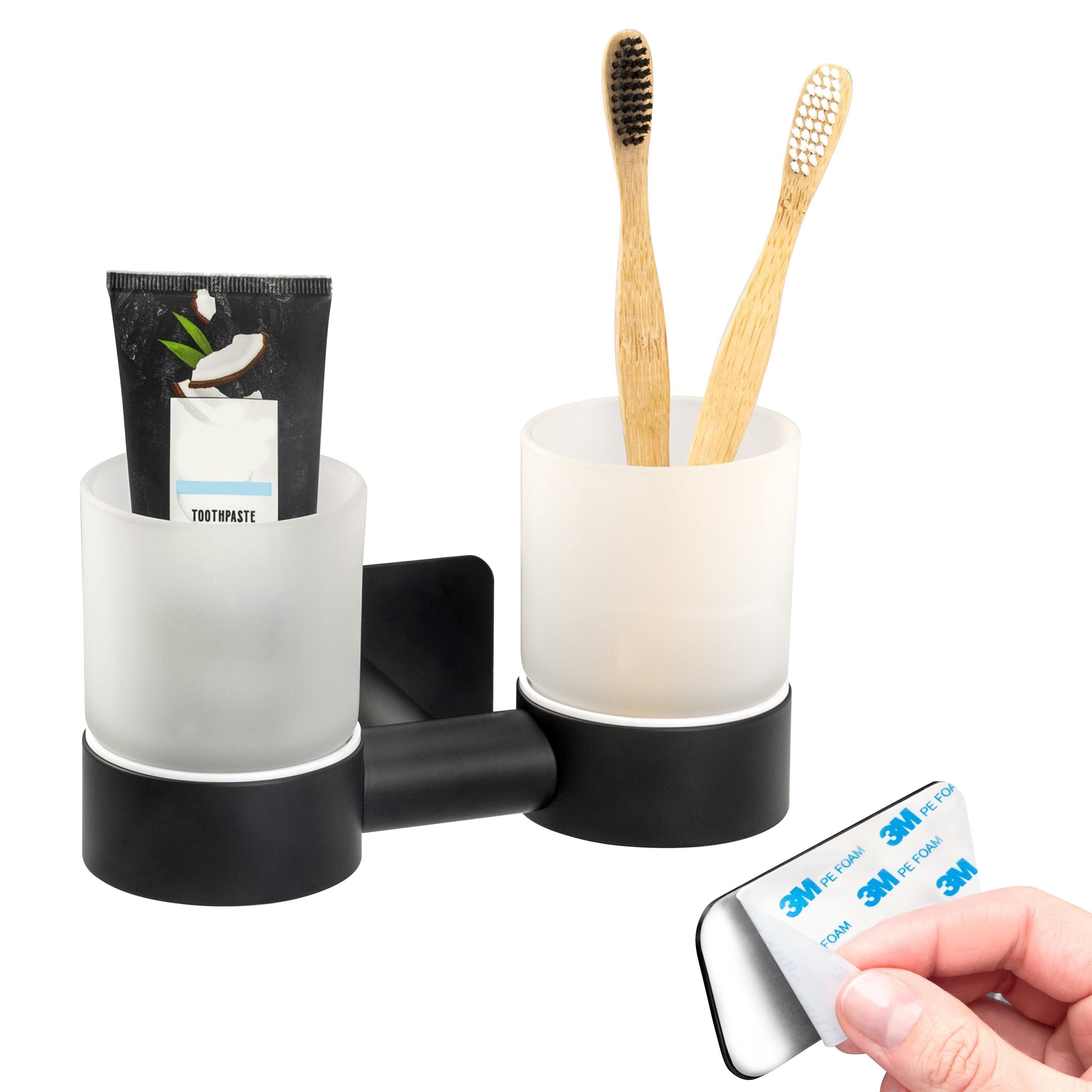 bremermann Zahnputzbecher Bad-Serie PIAZZA BLACK TAPE - mit Klebepad, (1-St)