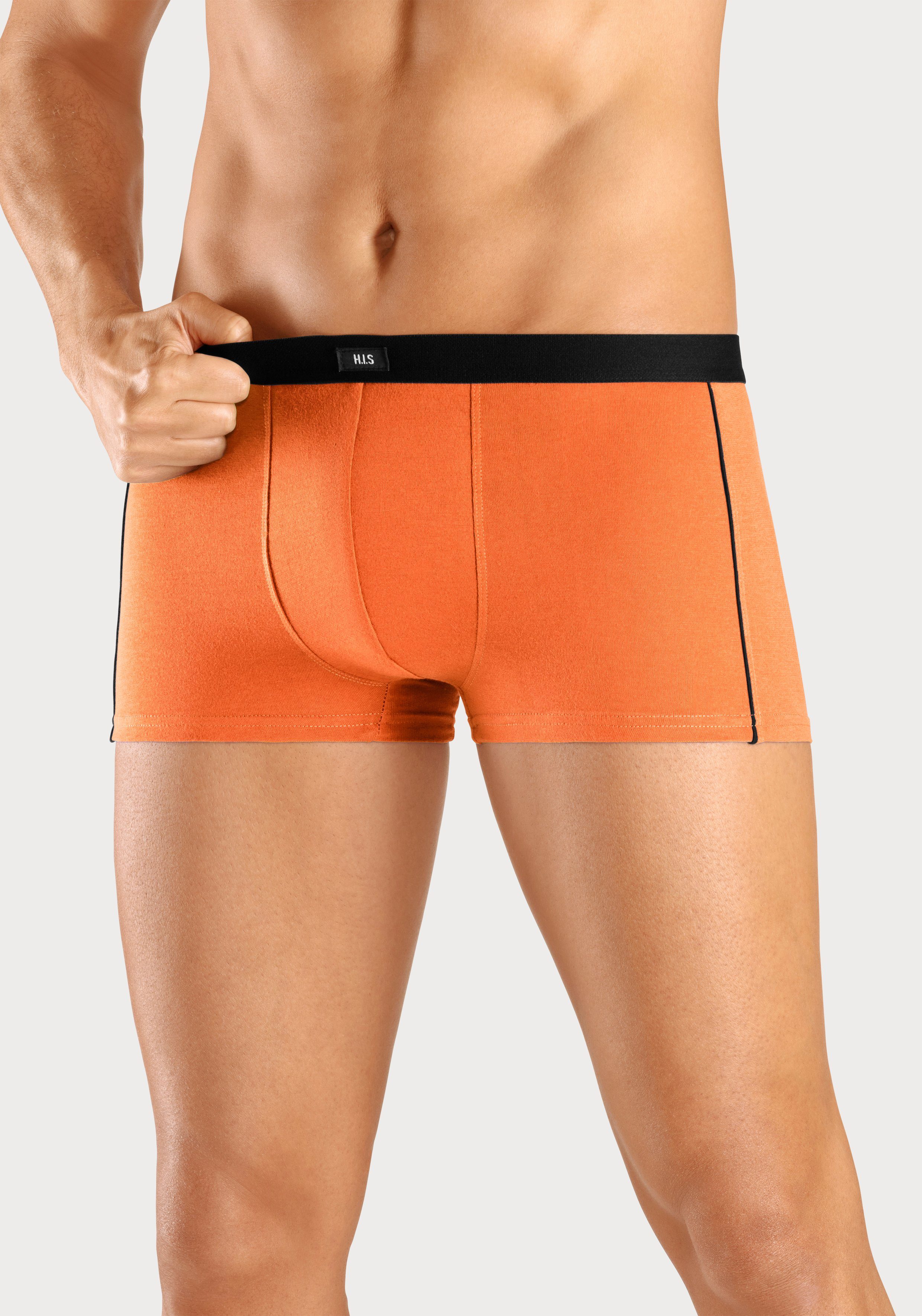 H.I.S Boxershorts (Packung, 3-St) in mit Piping Hipster-Form schmalen orange-lila-petrol