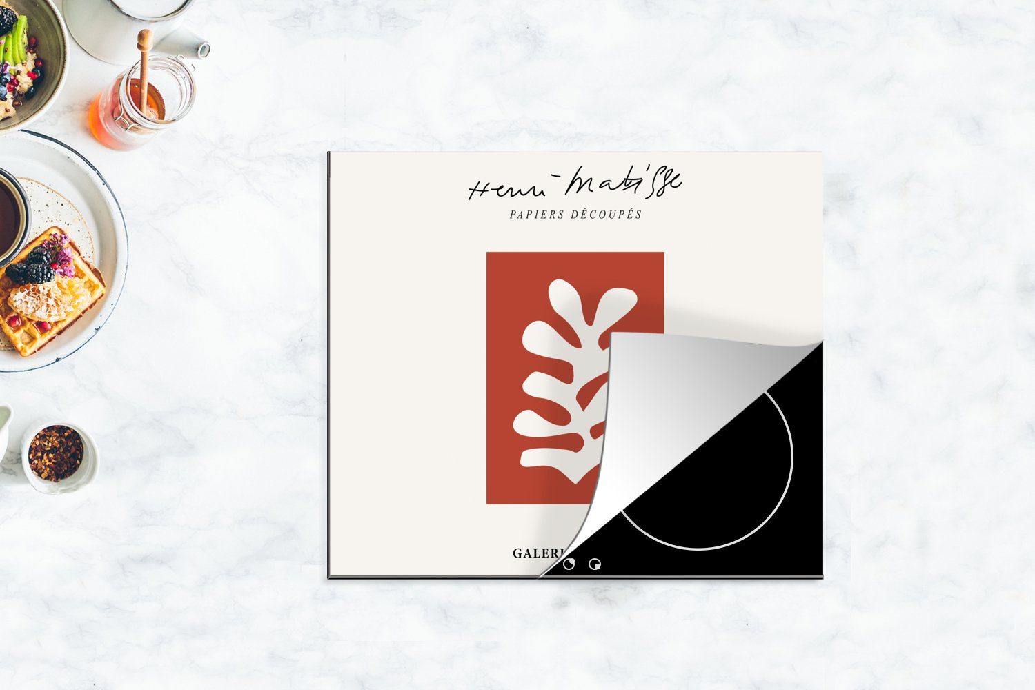Abstrakt Vintage, MuchoWow Pflanzen - Mobile Matisse nutzbar, cm, tlg), (1 Arbeitsfläche - Vinyl, - Kunst 60x52 Ceranfeldabdeckung Herdblende-/Abdeckplatte - Henri