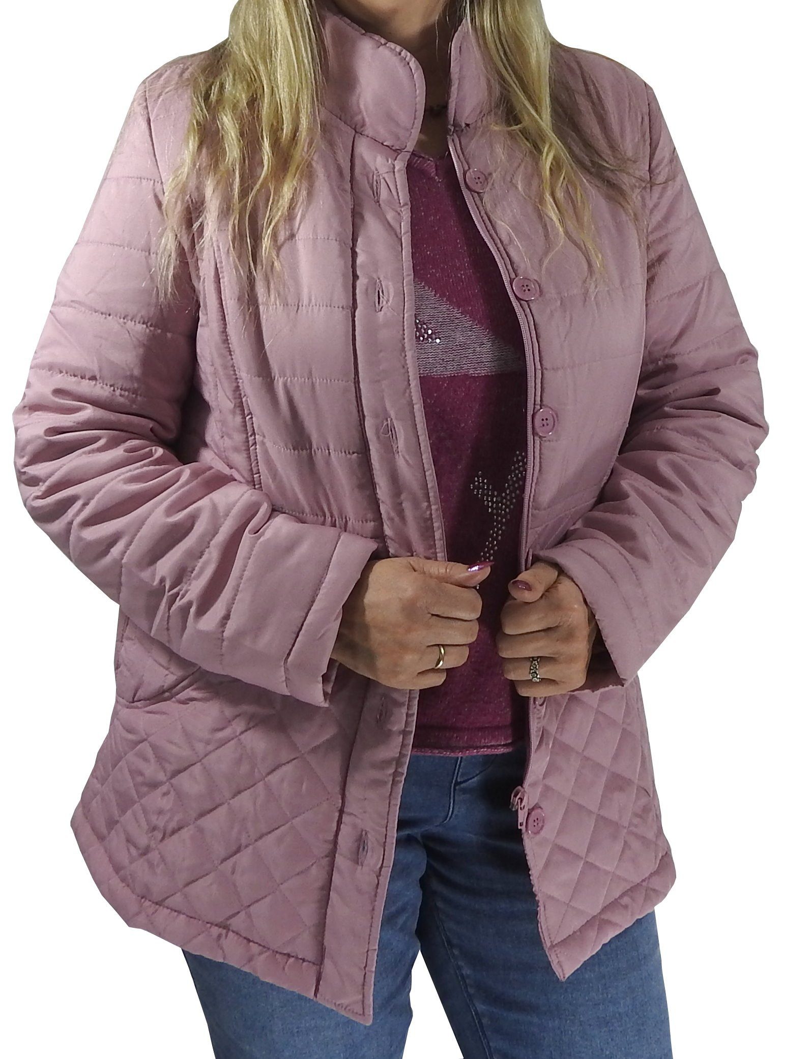 dynamic24 Steppjacke Damen Übergangsjacke Sommerjacke Frühling Sommer Jacke leicht Parka lang Damenjacke Frauen Steppmantel Übergang rosa