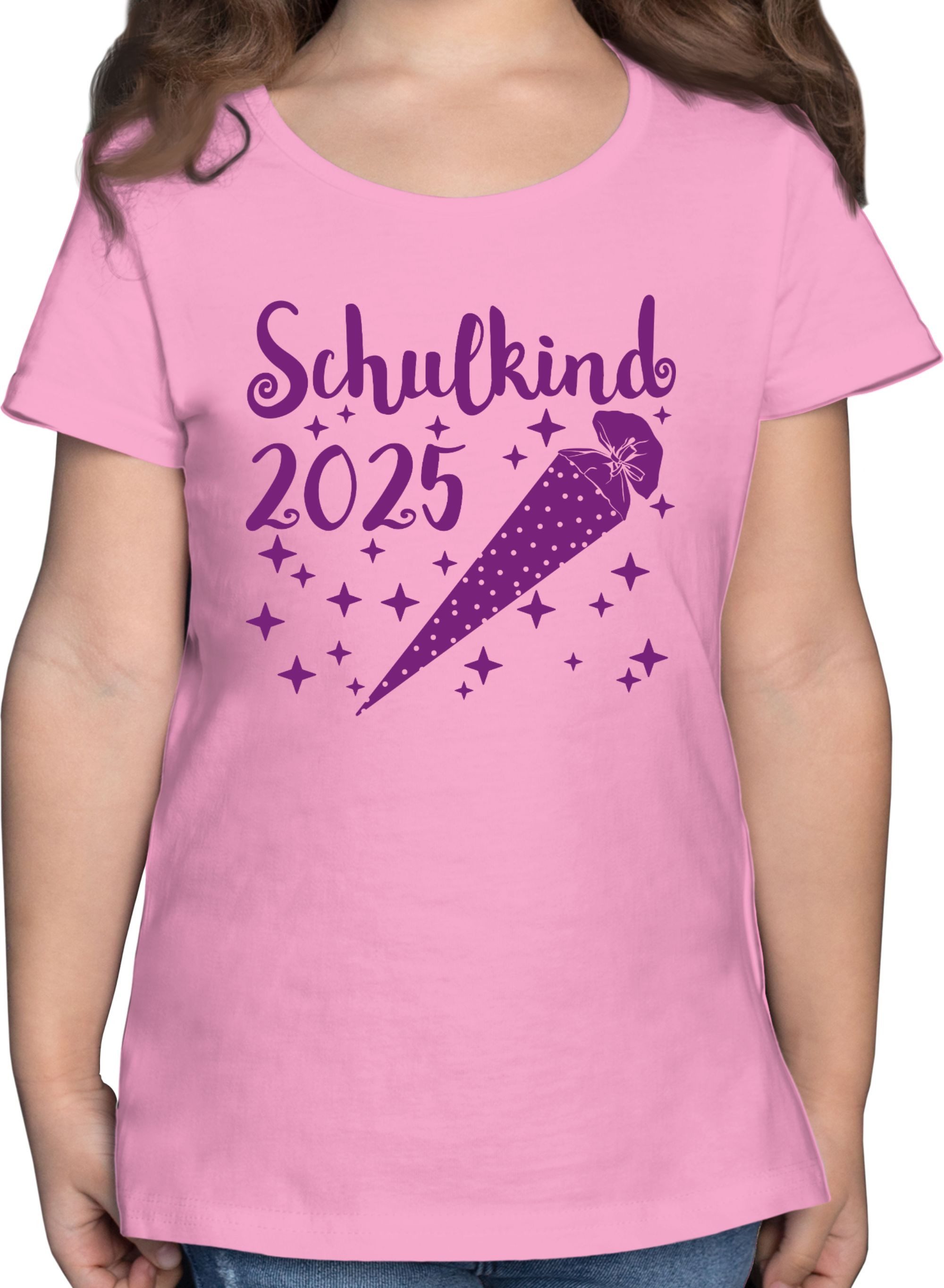 Shirtracer T-Shirt Schulkind 2025 - Schultüte und Sternchen - lila Einschulung Mädchen