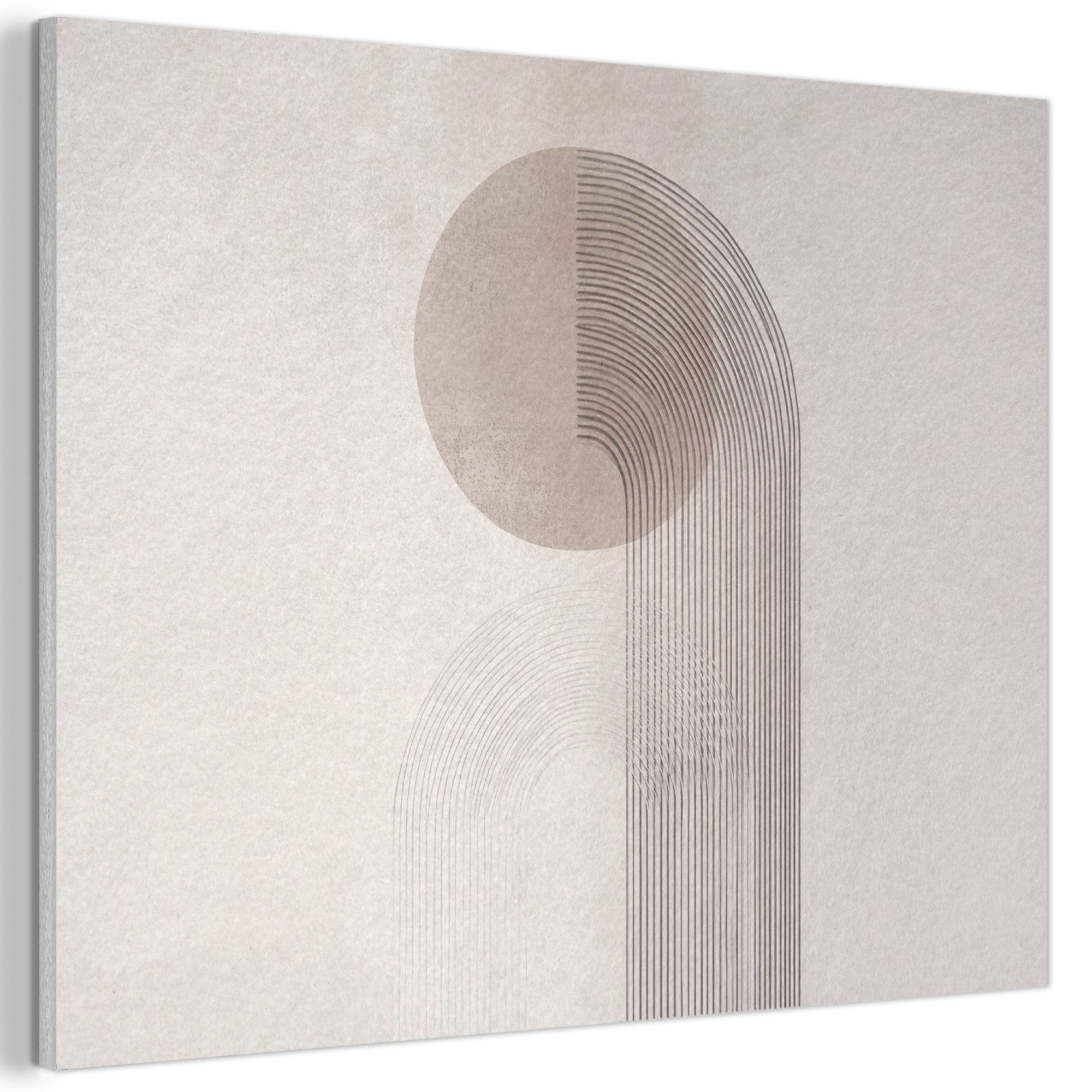 MuchoWow Gemälde Minimalistisch - Kreis - Hellgrau, Fotodruck (1 St), Akustikpaneele PET-Filz, Akustikbild, Schalldämmung, Deko 40x30 cm