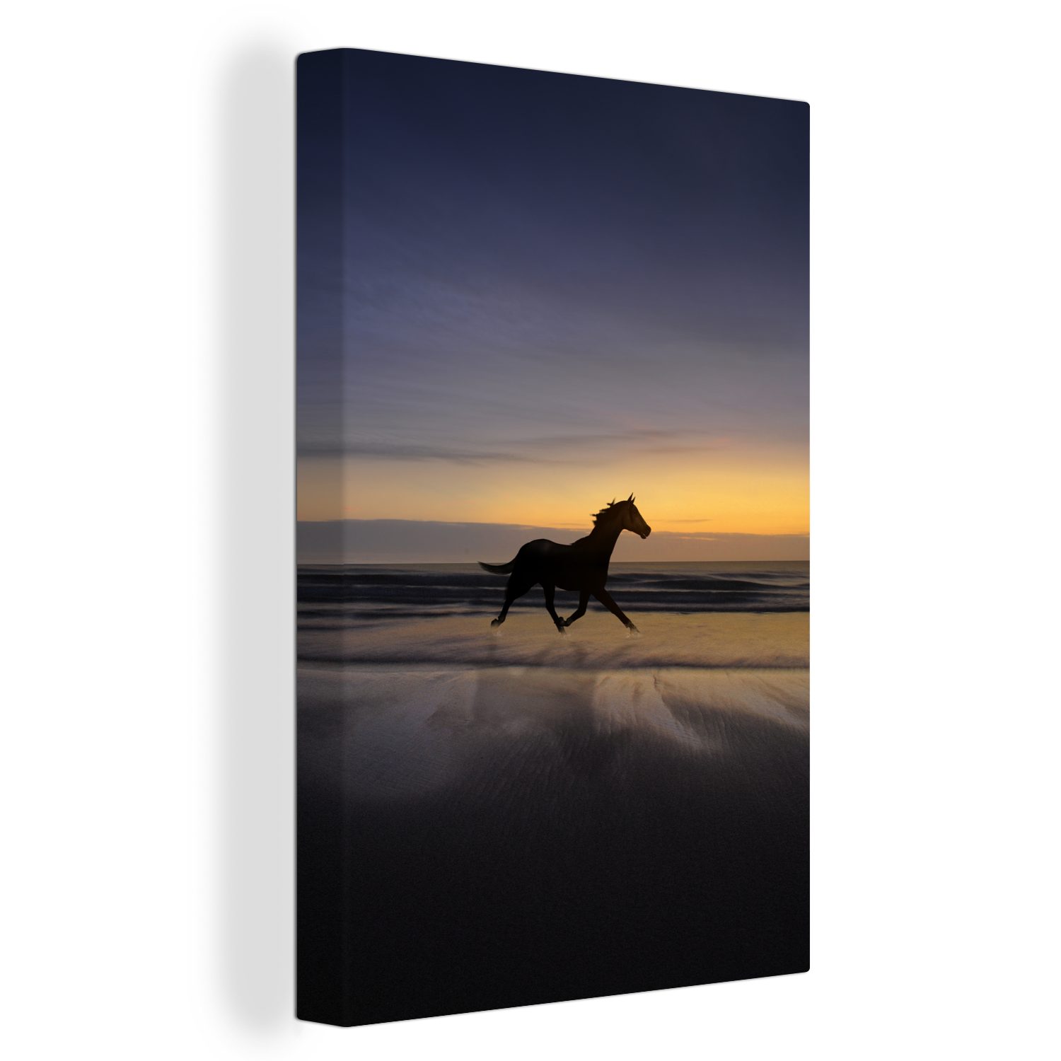 OneMillionCanvasses® Leinwandbild Pferde - Strand - Sonnenuntergang, (1 St), Leinwandbild fertig bespannt inkl. Zackenaufhänger, Gemälde, 20x30 cm