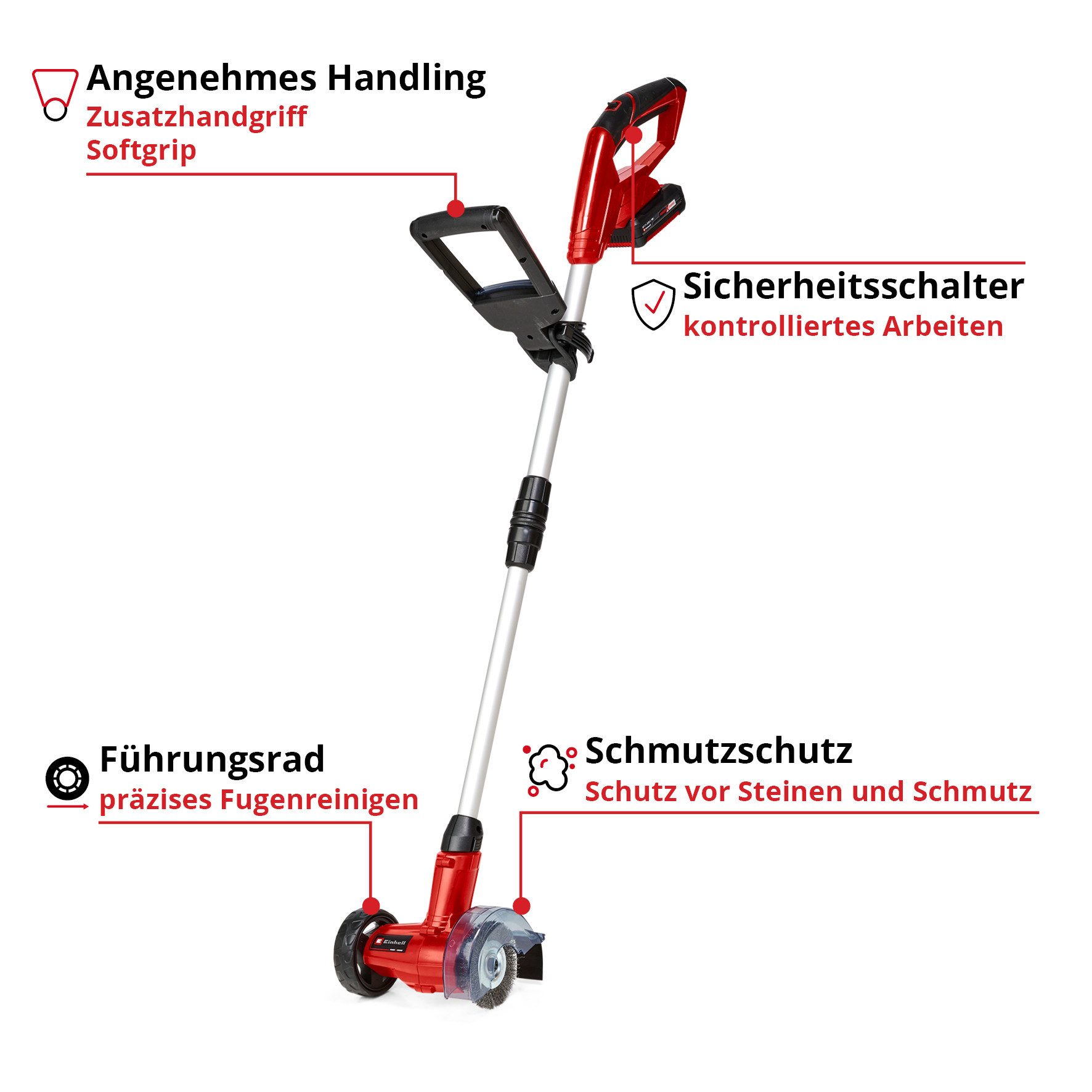 Einhell Akku-Fugenbürste GC-CC 18 Li Kit, 10 cm Bürstendurchmesser, inkl. Akku 18V/2,0 Ah, Ladegerät, Stahl- und Nylonbürste