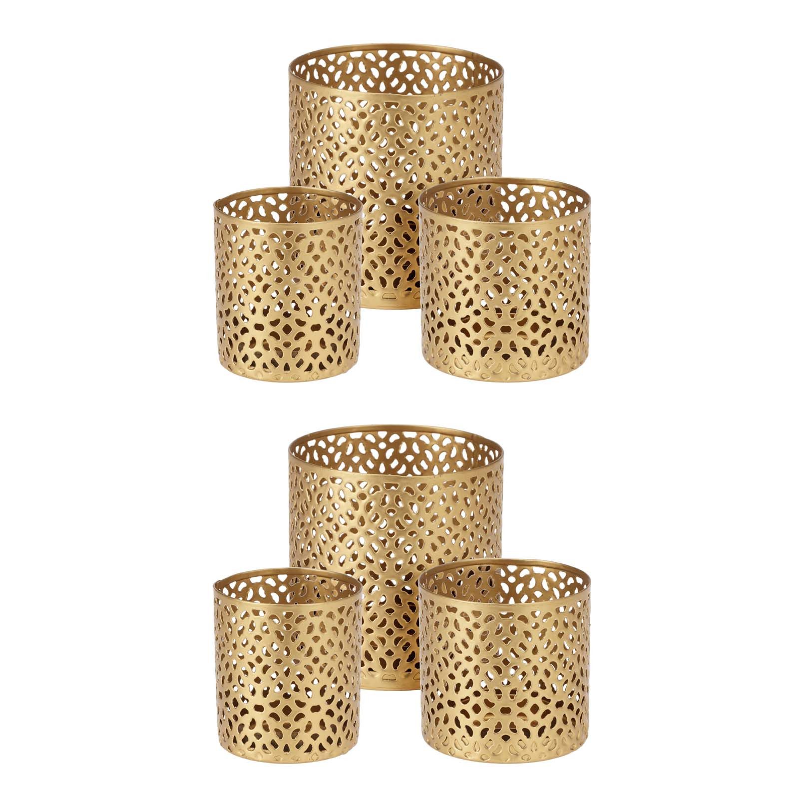 HAC24 Teelichthalter Metall Teelicht Halter Set Kerzenhalter Windlicht Tischdeko (6 St), mit Lichteffekte Gold Ø 5/6,5/8,5 cm