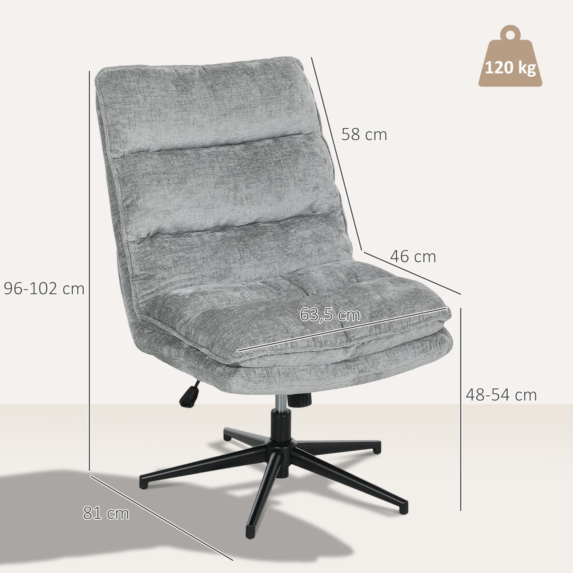 HOMCOM Bürostuhl 360° Drehstuhl mit Wippfunktion Schneidersitz Stuhl (gepolsterter Schreibtischstuhl ohne Armlehnen, 1 St), für Home Office Büro, Grau – Bild 3 von 5