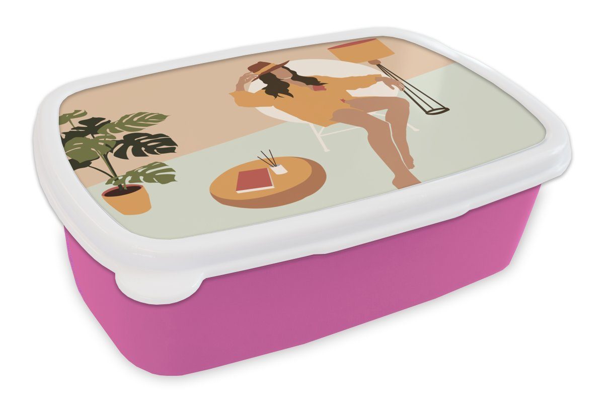 MuchoWow Lunchbox Frauen (2-tlg), - für Pastell, Interieur - Kunststoff, Kunststoff Brotdose Brotbox Mädchen, rosa Kleidung Erwachsene, Kinder, Snackbox, 