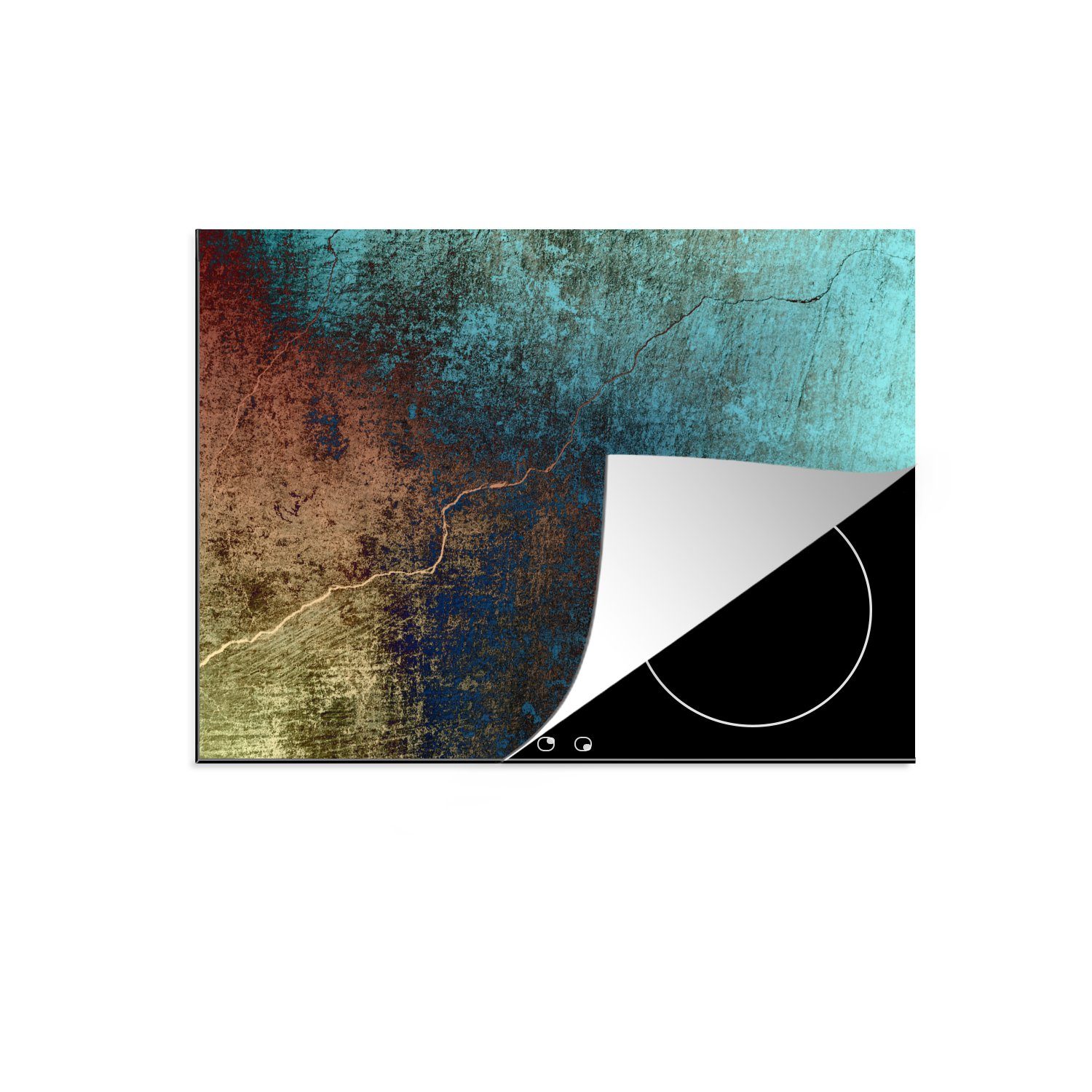 MuchoWow Herdblende-/Abdeckplatte Farbige Wand mit einem Riss, Vinyl, (1 tlg), 71x52 cm, Induktionskochfeld Schutz für die küche, Ceranfeldabdeckung