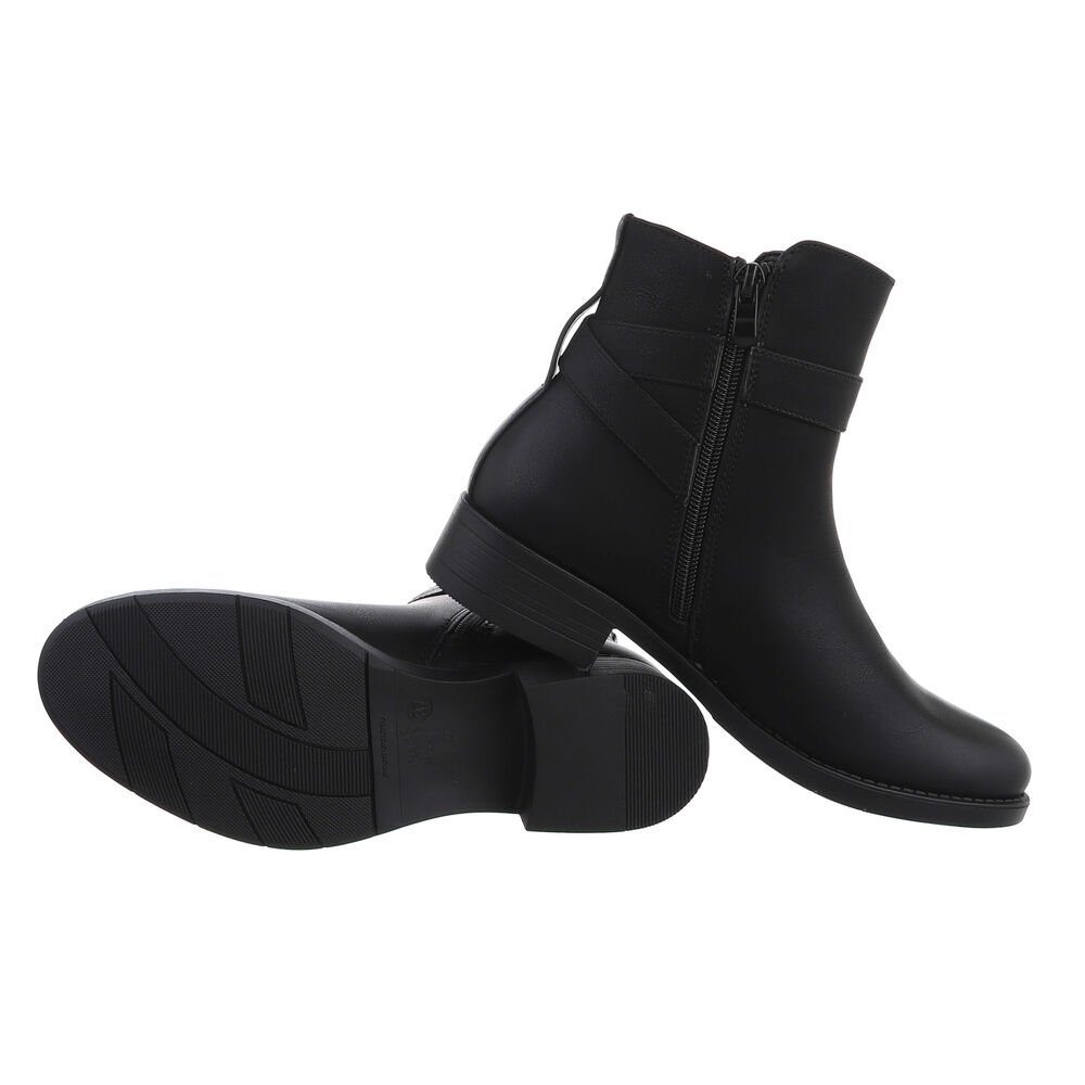 Flache Stiefeletten in Freizeit Schwarz Blockabsatz Damen Ital-Design Stiefelette