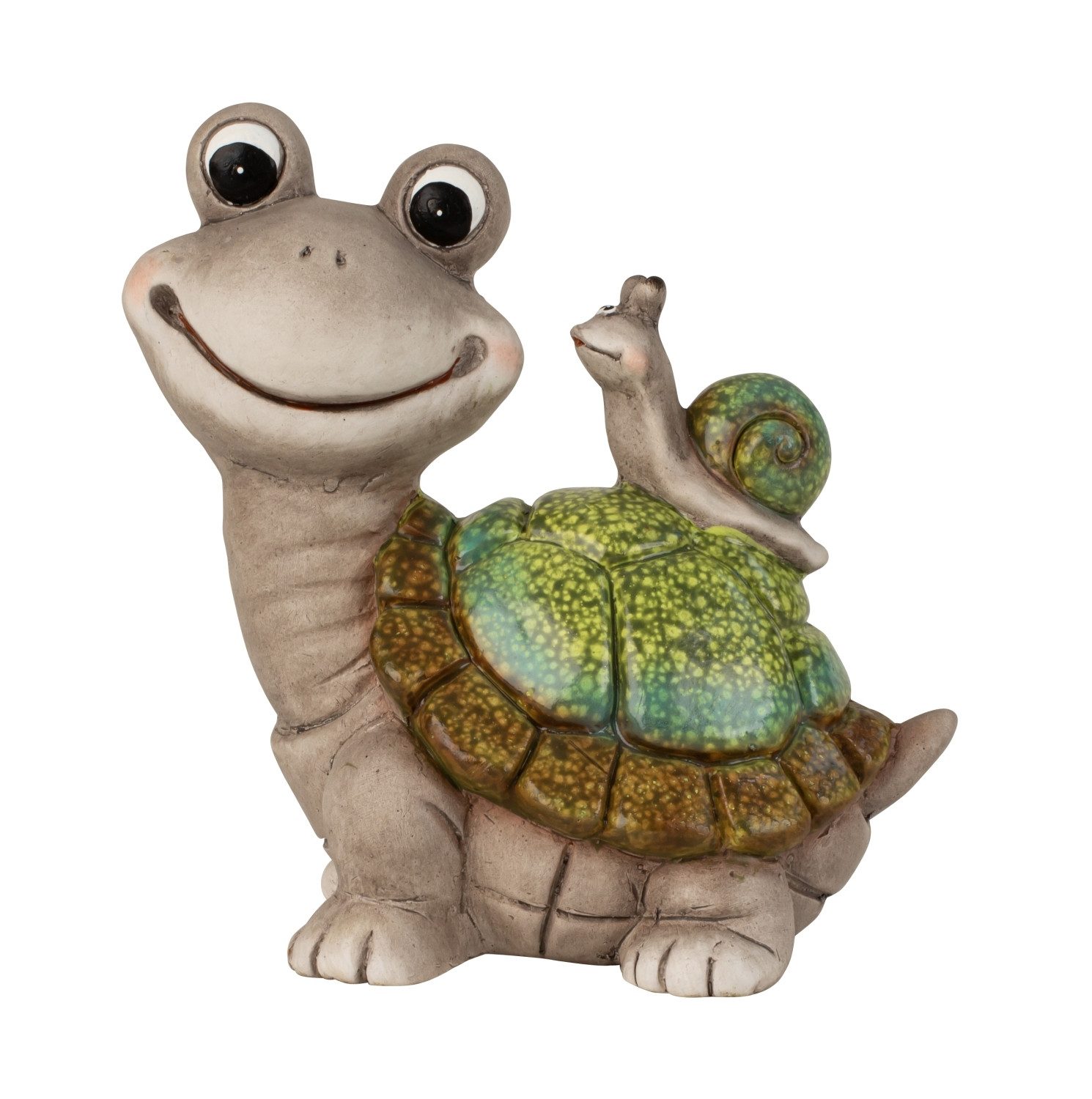 Gartenfigur Dekofigur Frohsinn Schildkröte Mit Schnecke Keramik Bunt 19cm