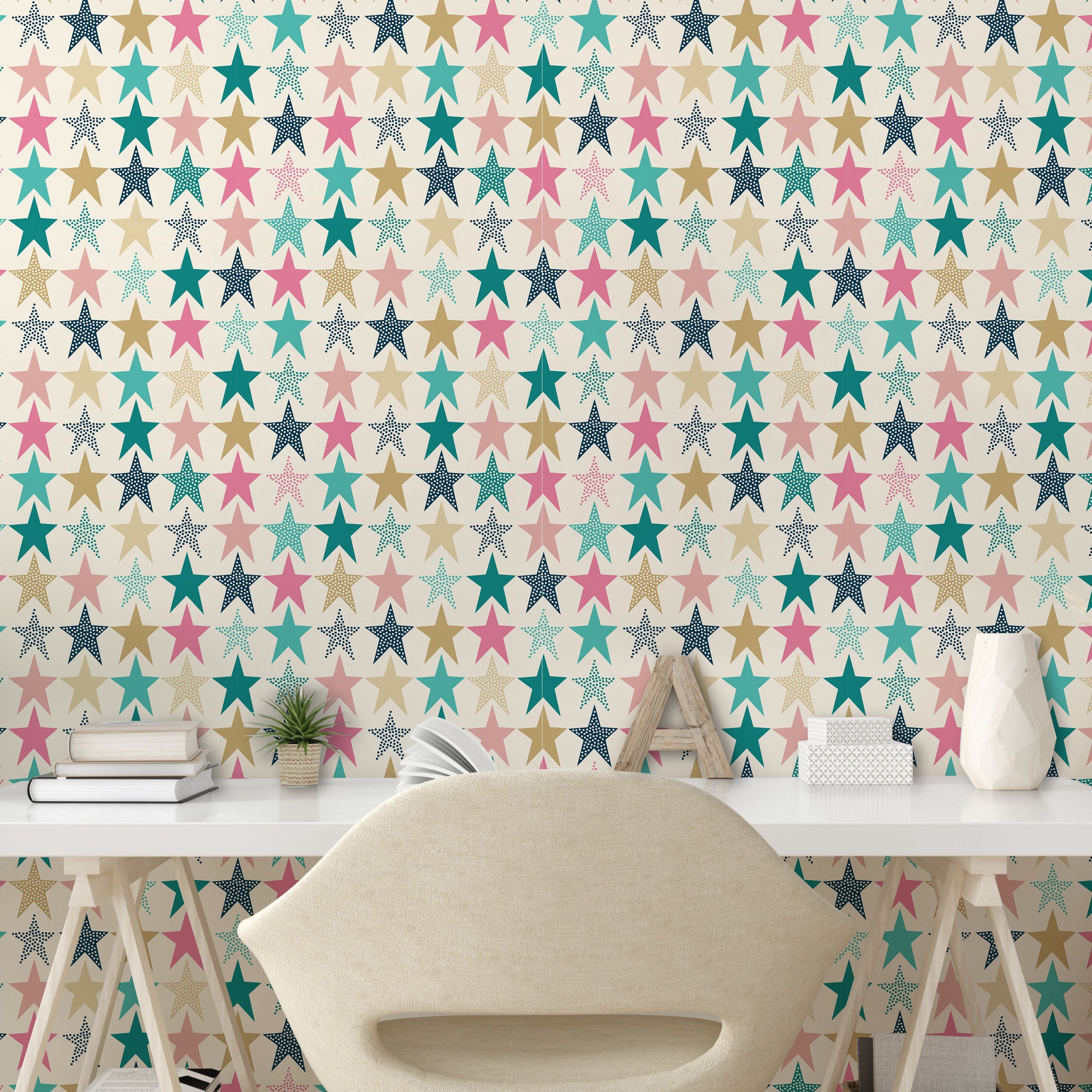 Retro Punkte und Sterne selbstklebendes Abakuhaus Doodle Küchenakzent, Vinyltapete Wohnzimmer