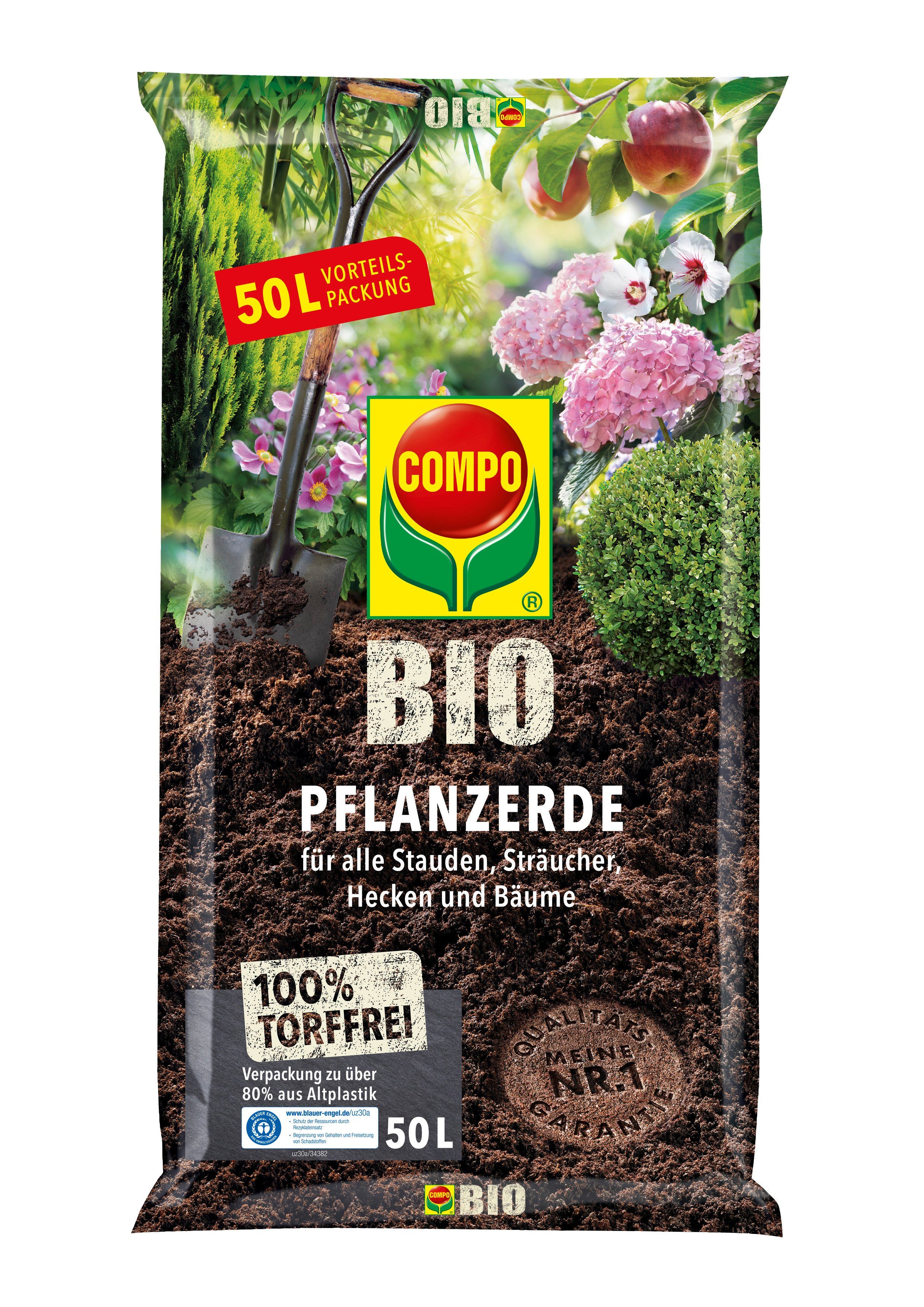 Blumenerde COMPO BIO Pflanzerde für Garten- und Zierpflanzen, Sträucher, Büsche u