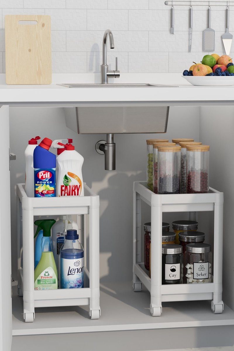 Luxury Bites Spülenunterschrank Flexibles Untertischregal mit Rollen, 2 Ebenen – Bild 3 von 5
