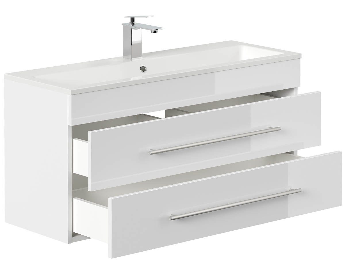 einfachgutemoebel Waschtisch-Set Badmöbel Waschplatz 100cm Portus 1000 SlimLine, weiß hochglanz, (Badmöbel Set, 1-St., Waschtisch Set)