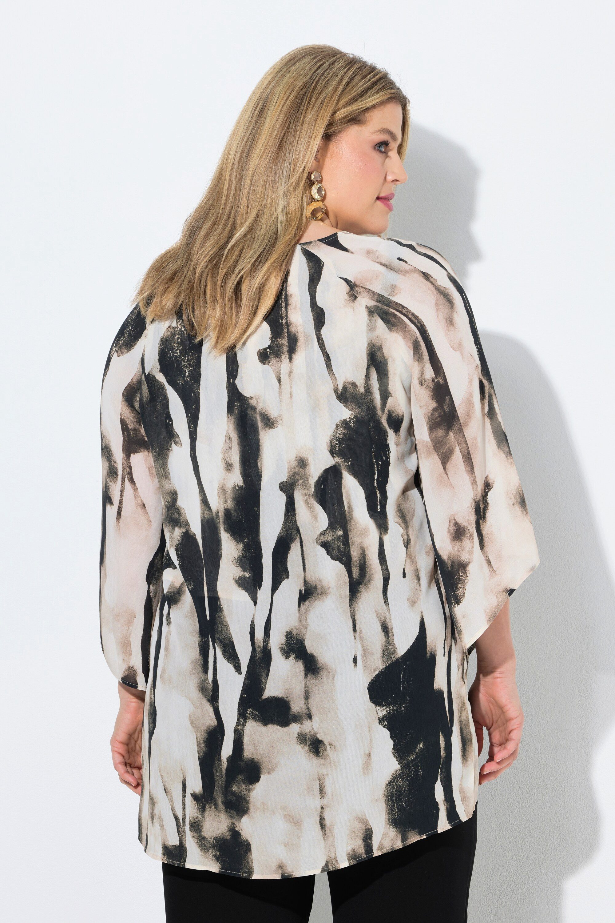 Ulla Popken Longbluse Chiffon-Bluse V-Ausschnitt 3/4-Glockenärmel