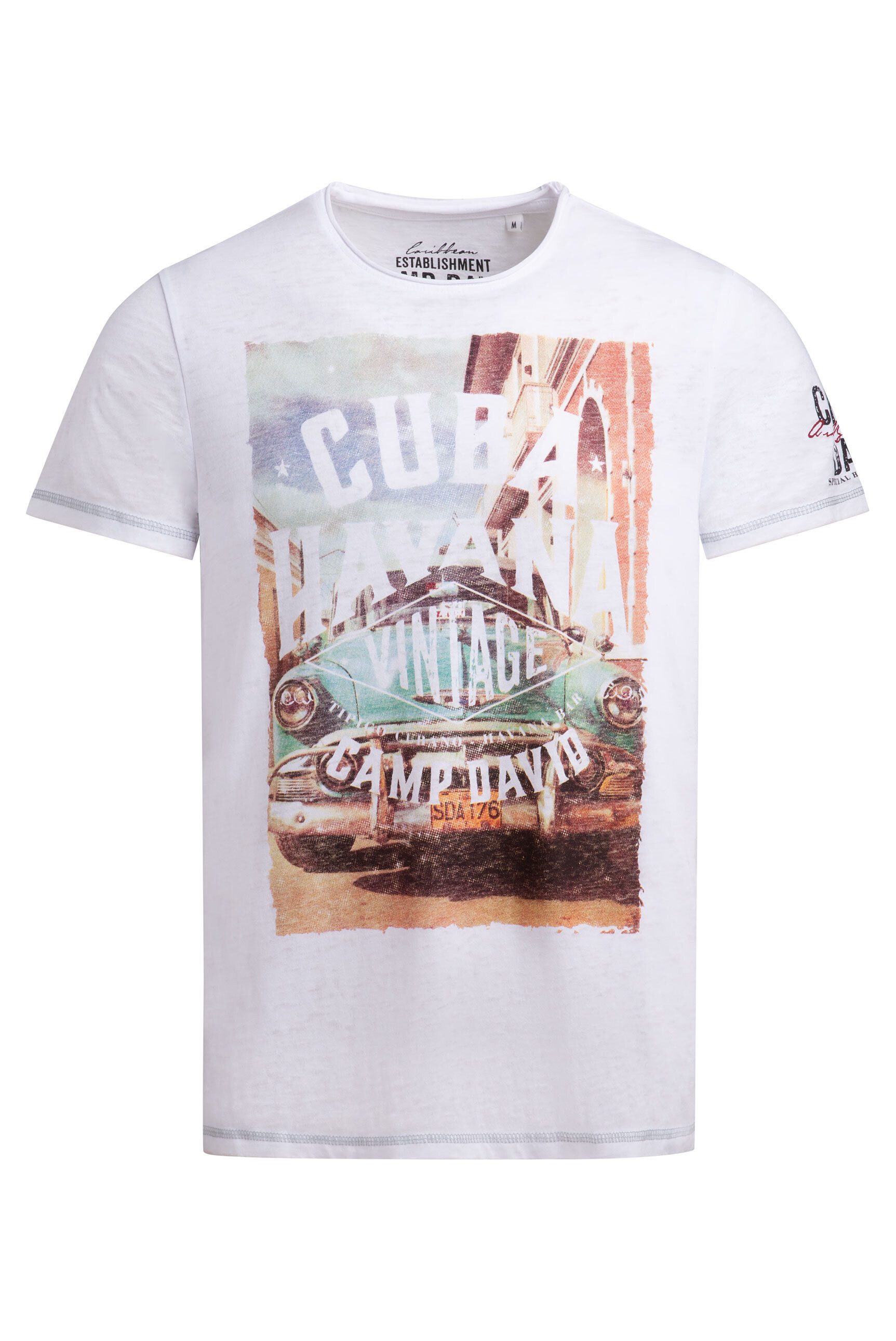 CAMP DAVID Rundhalsshirt mit offener Kante am Ausschnitt