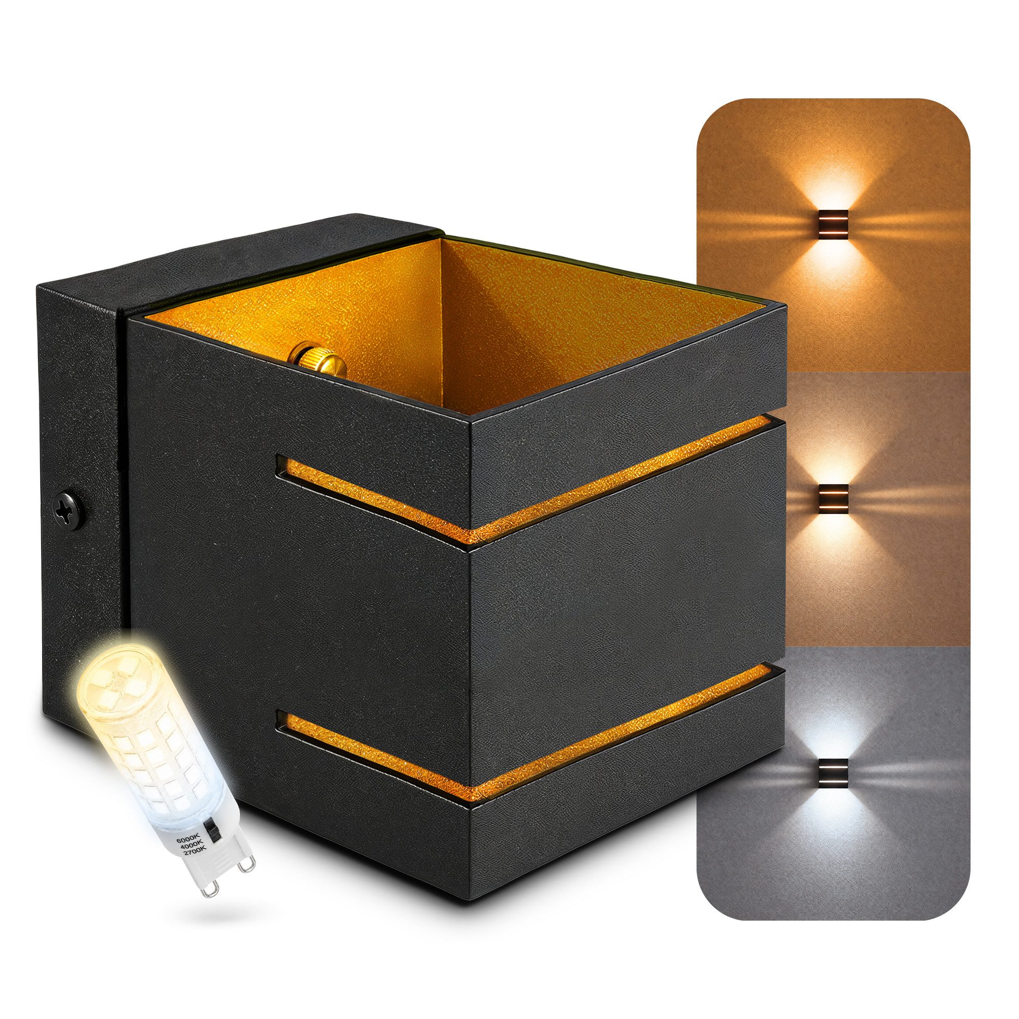 SSC-LUXon LED Wandleuchte SSC-LUXon KOURA DUO Wandleuchte schwarz gold G9 LED 3CCT dimmbar, Neutralweiß, Warmweiß, Tageslichtweiß