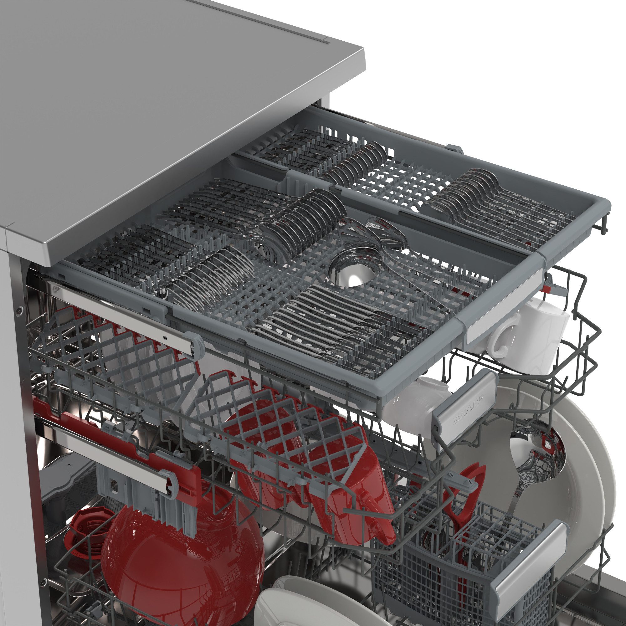 Sharp Standgeschirrspüler QW-WNA4YF42AI-DE, 9 l, 14 Maßgedecke, SteamWash, AutoDoor, DualProWash, AquaStop