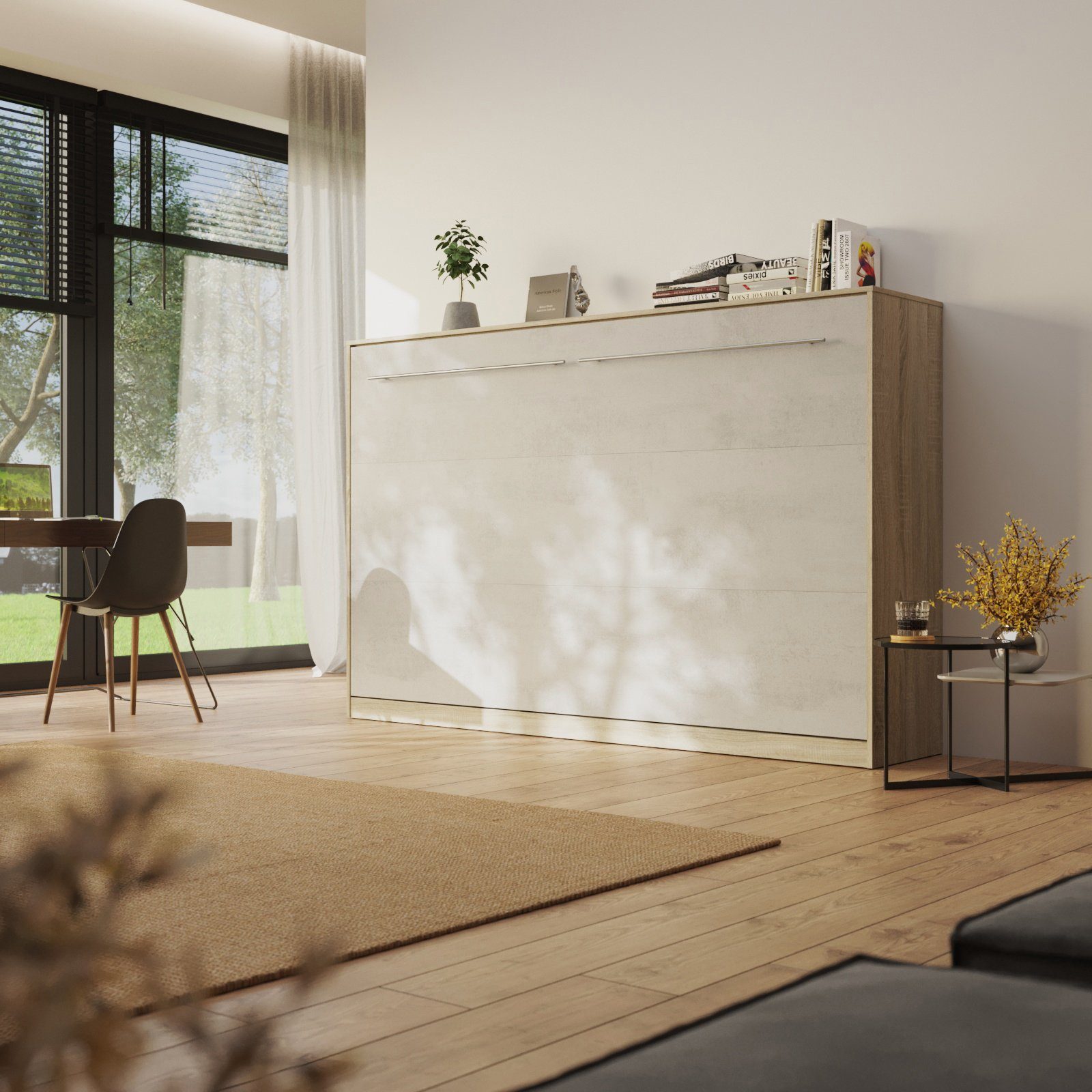 SMARTBett Schrankbett Standard 120x200cm Eiche Sonoma horizontal inkl. Lattenrost Klappbett, Wandklappbett mit Gasdruckfedern