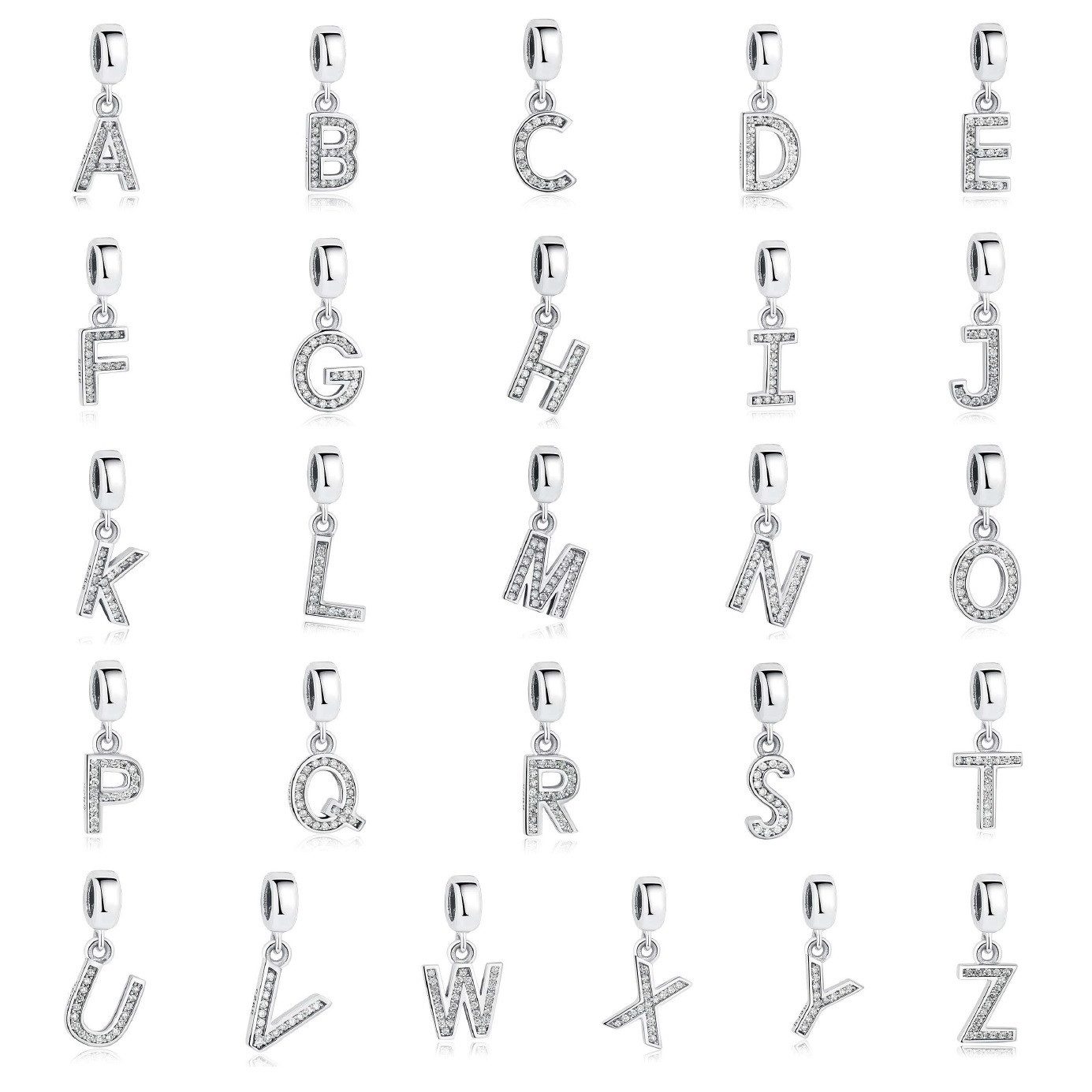 PANDACHARMS Buchstabenanhänger Alphabet Buchstabe A-Z für Charm Armband, 925 Silber, Zirkonia