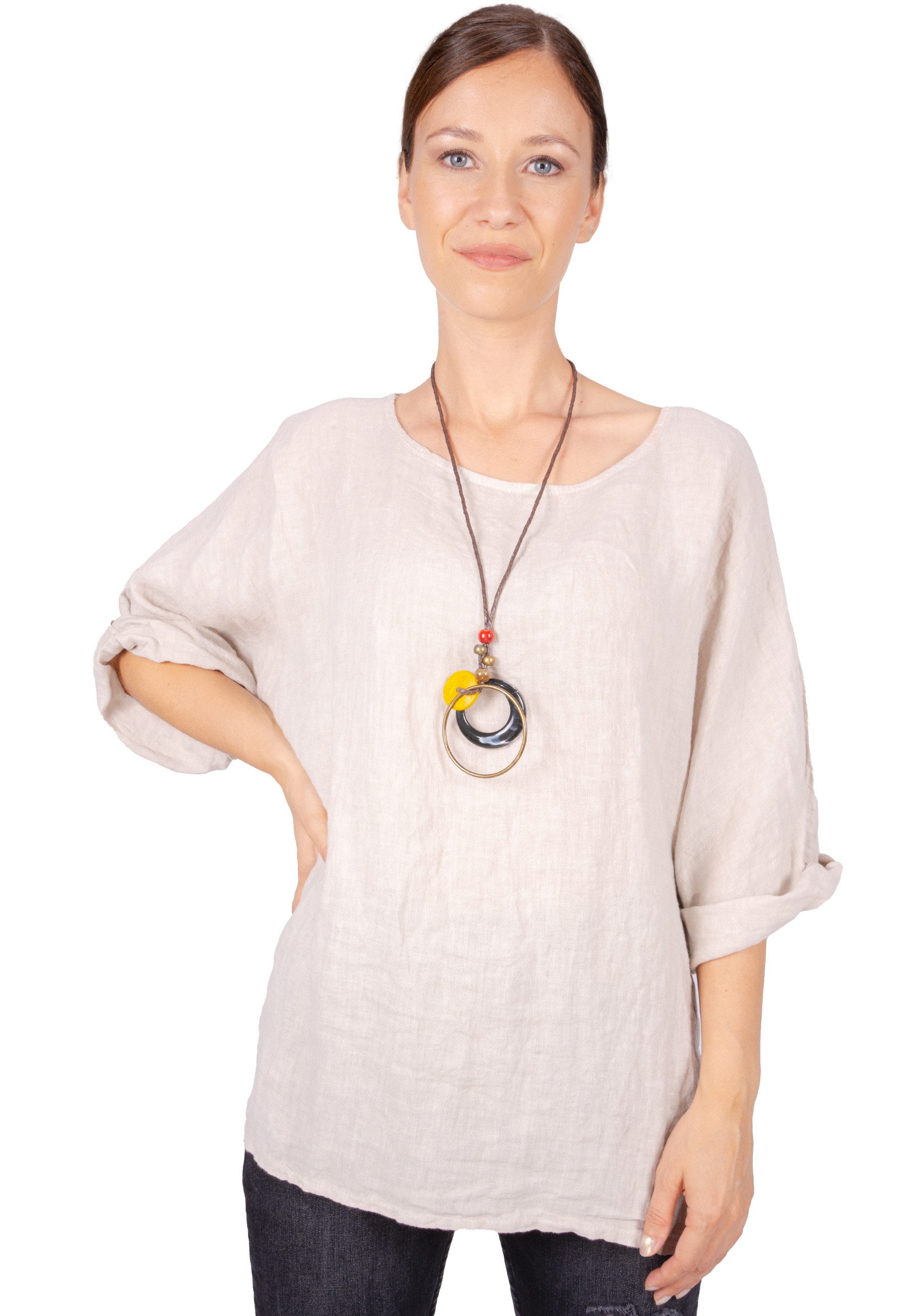 Seasons of April Kurzarmbluse Oversized Lina Weit geschnittene Leinenbluse