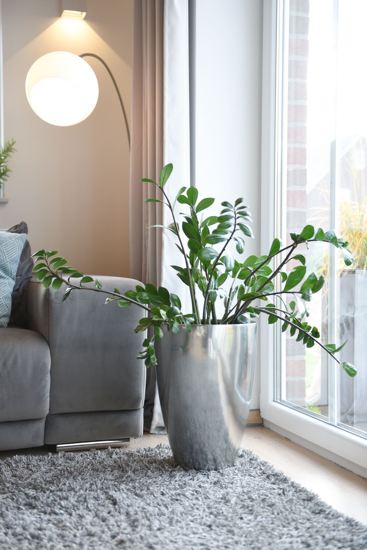 VIVANNO Bodenvase Fiberglas OPALA Rund - Silber Metallic Hochglanz (1 St), günstig online kaufen