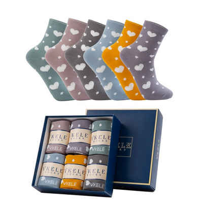 Vkele Socken Damen (6-Paar) Sockenbox Herzchen & Kamille