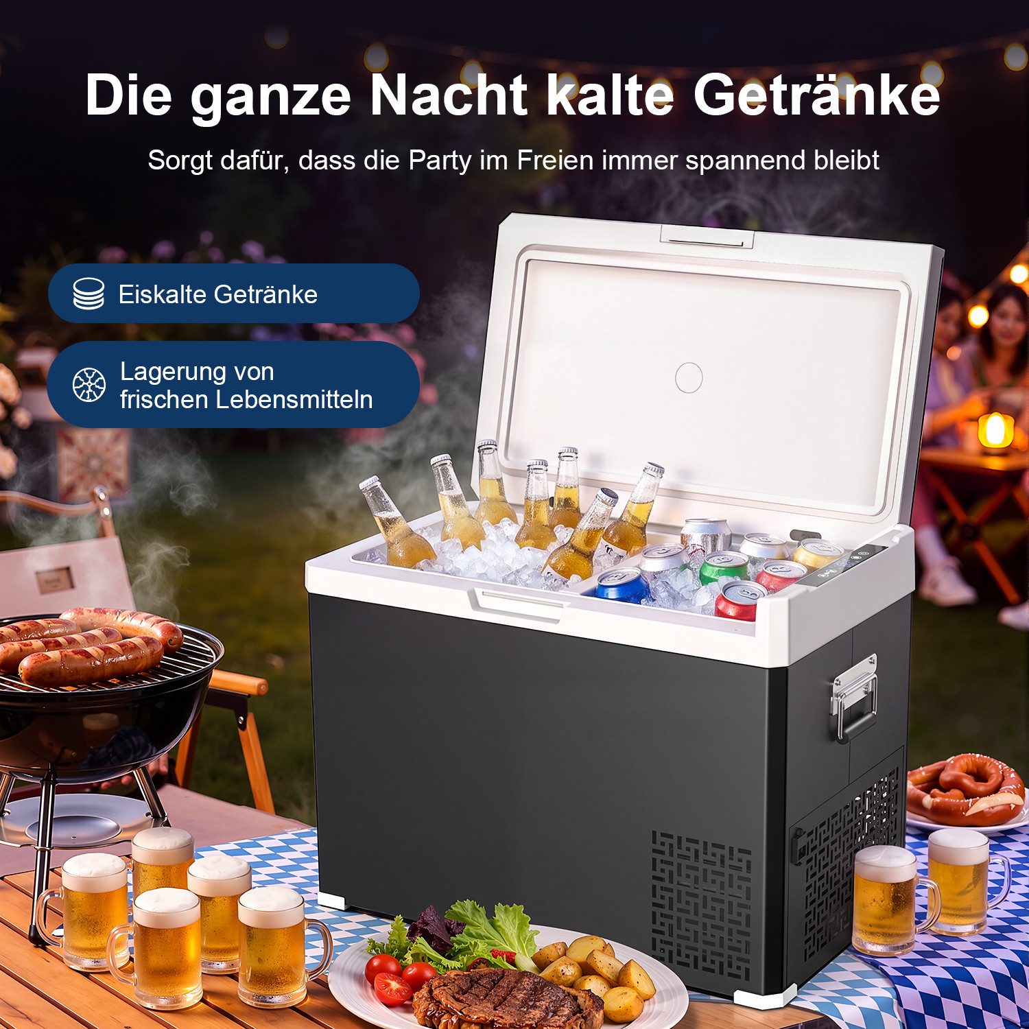oyajia Elektrische Kühlbox 2in1 Doppelzone Kühl & Gefrierfach Kompressor Kühlbox, 12V/24V & 240V, 50 l, elektrische Gefrierbox mit LED-Touch-Bedienung, für Camp – Bild 5 von 5