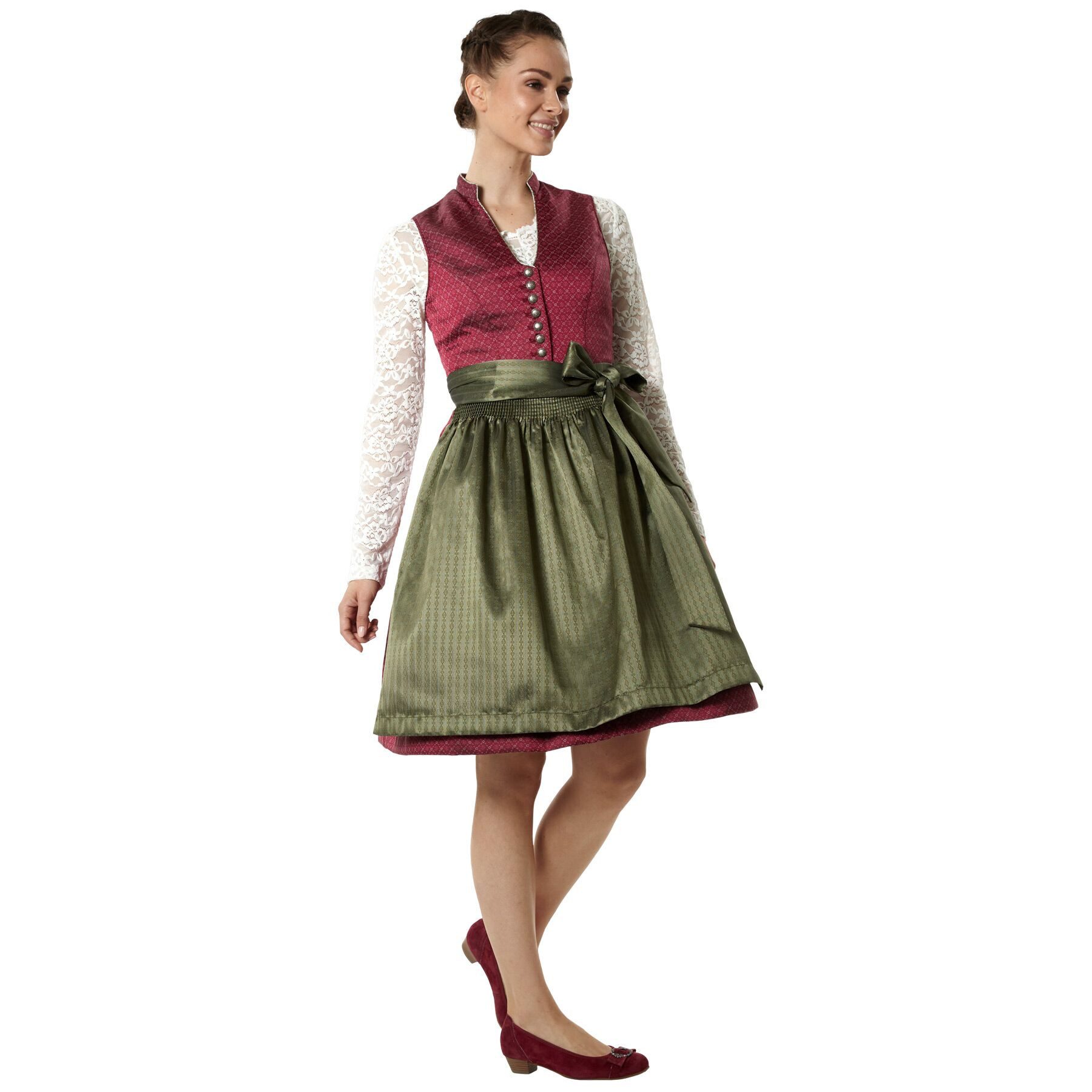 dressforfun Dirndl hochwertiges & elegantes Trachtenkleid Sarah Rot/Grün (Premium Midi-Dirndl, Gr. 34) Passend für Oktoberfest, Trachtenumzüge, Heimat- oder Bie – Bild 4 von 5