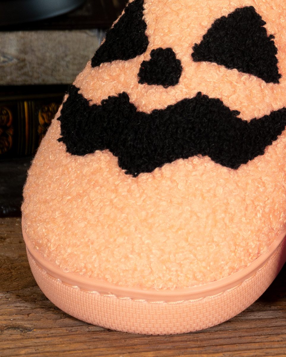 Horror-Shop Dekoobjekt Patellorange-Schwarze Halloween Hausschuhe mit Jac