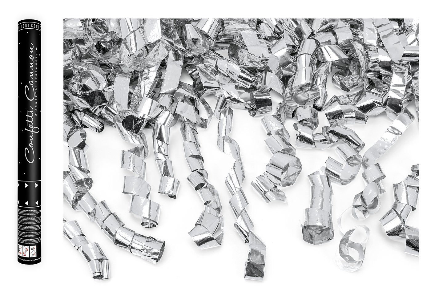 partydeco Streudeko, Konfetti Kanone mit Luftschlangen 40cm silber