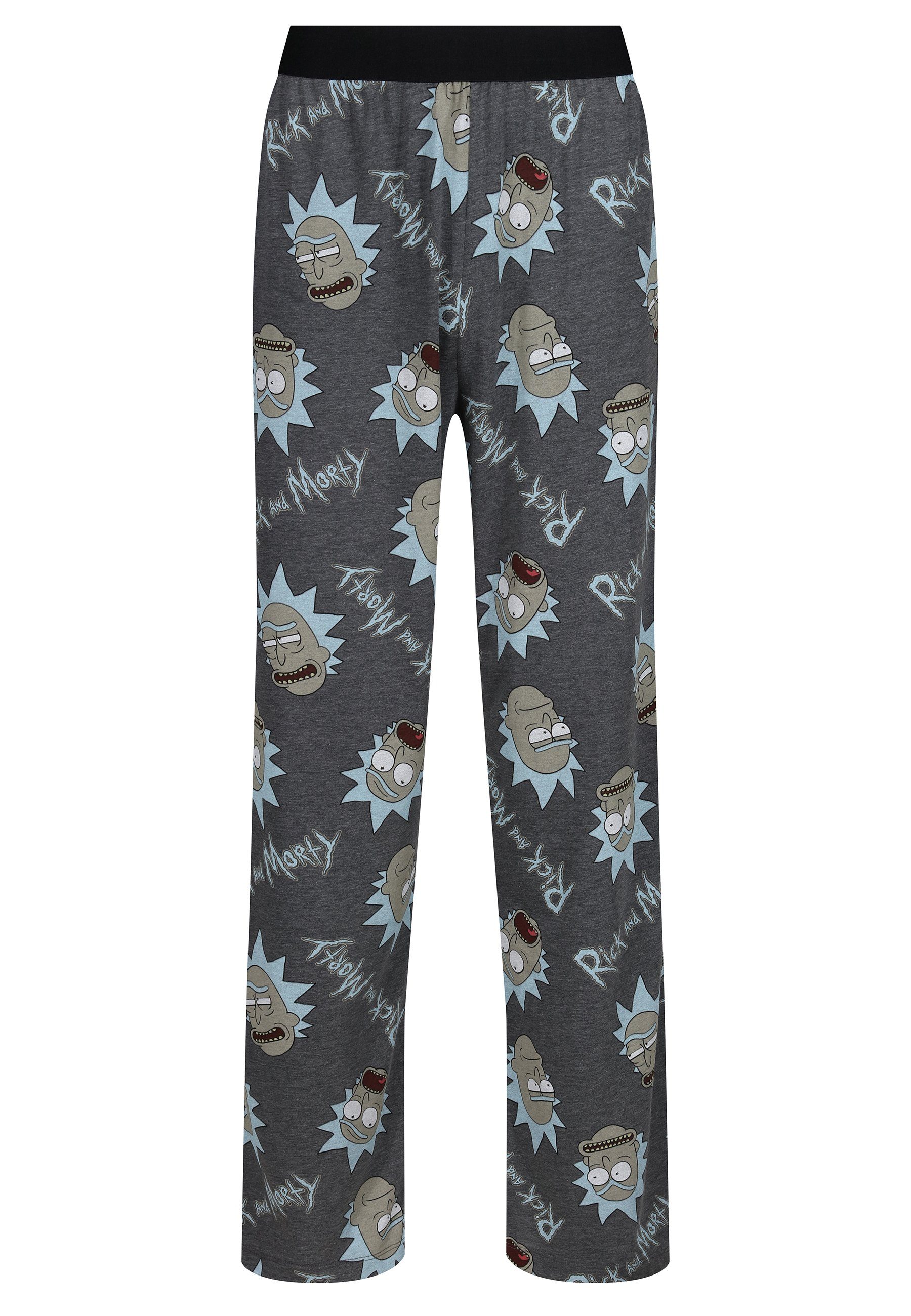 Recovered Loungepants Lounge Pant - Rick and Morty Faces and Logo all over print - grey