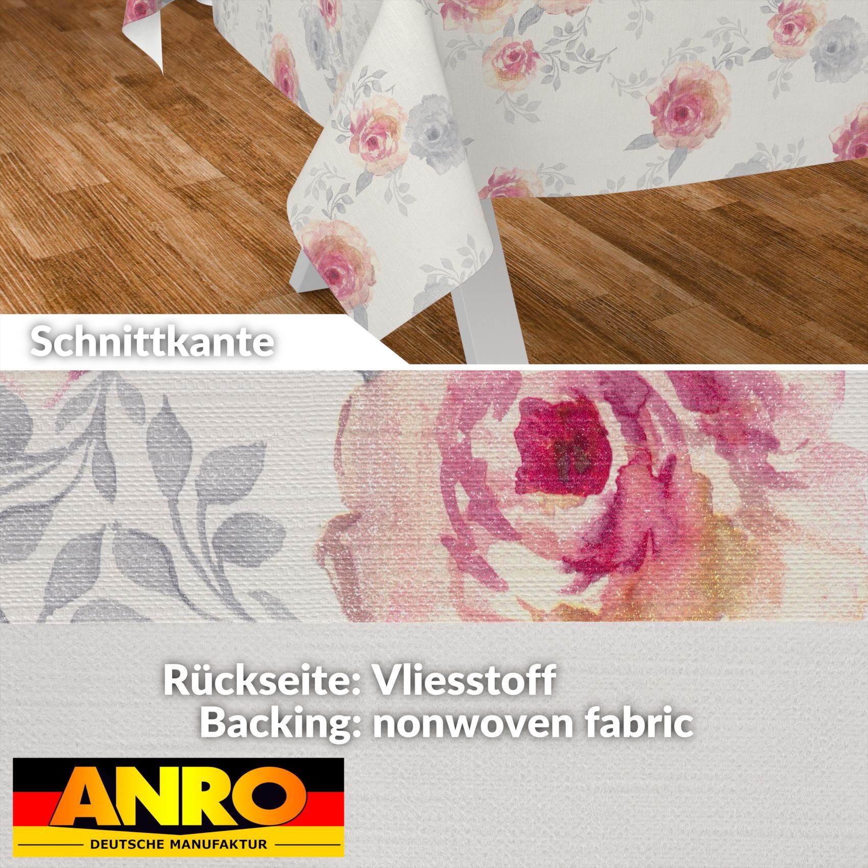 ANRO Tischdecke Wachstuch abwaschbar Rosen Tischwäsche (Einzelstück 1-tlg), wasserabweisend pflegeleicht Floral Beige Rosa 100x140cm