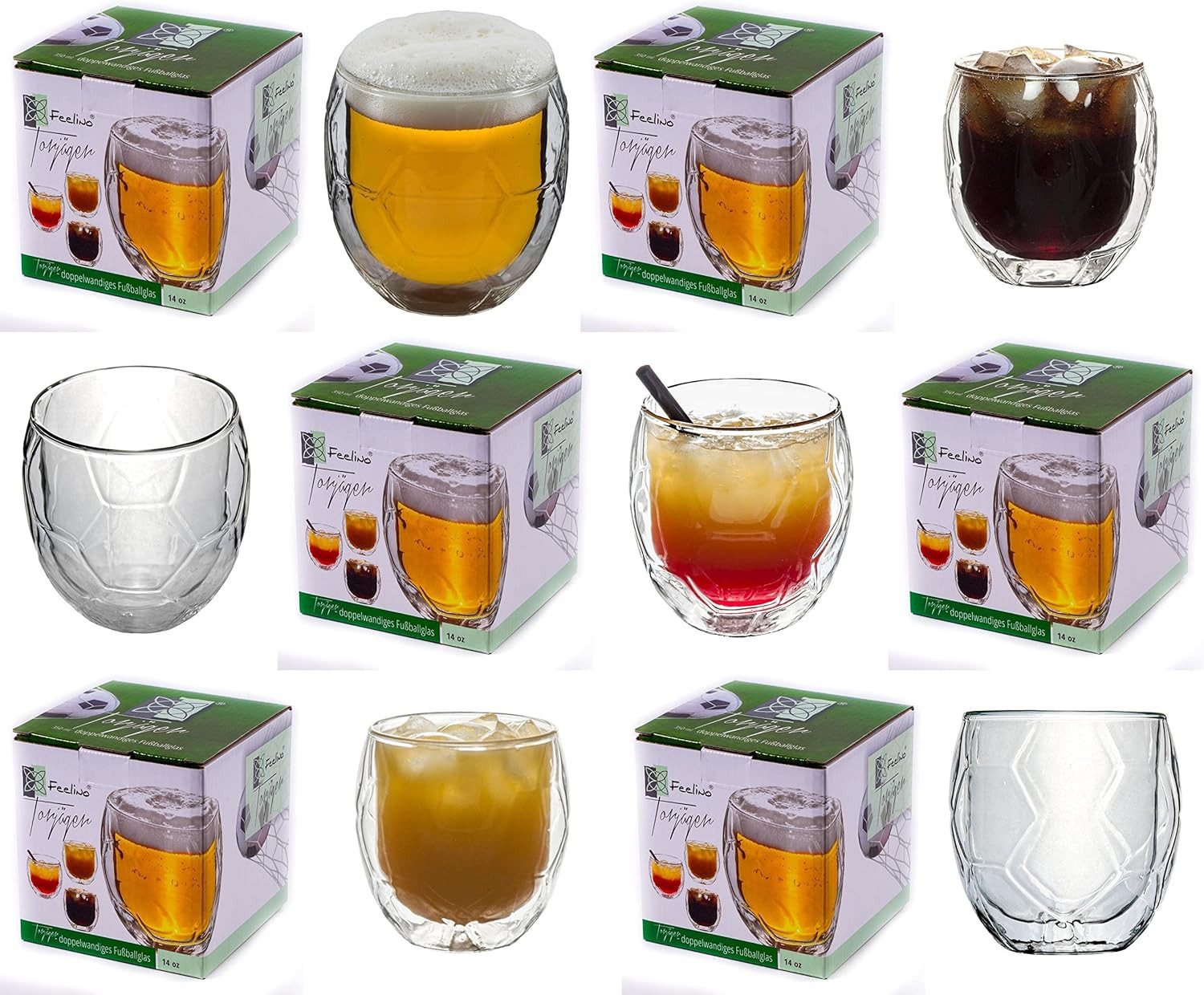 Markenwarenshop-Style Gläser-Set WM 12x Bierglas Trinkglas Fußball 350ml Thermoglas Doppelwandig, Glas
