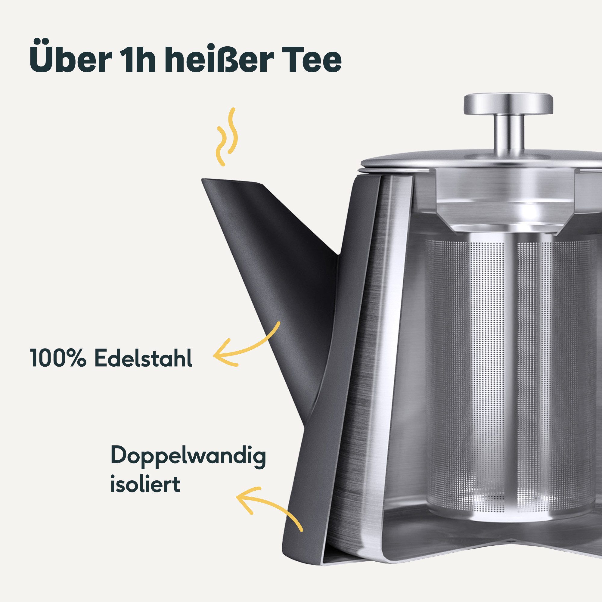 SILBERTHAL Teekanne Edelstahl mit Siebeinsatz Schwarz, 1 l, Doppelwandig-isoliert – Bild 5 von 5